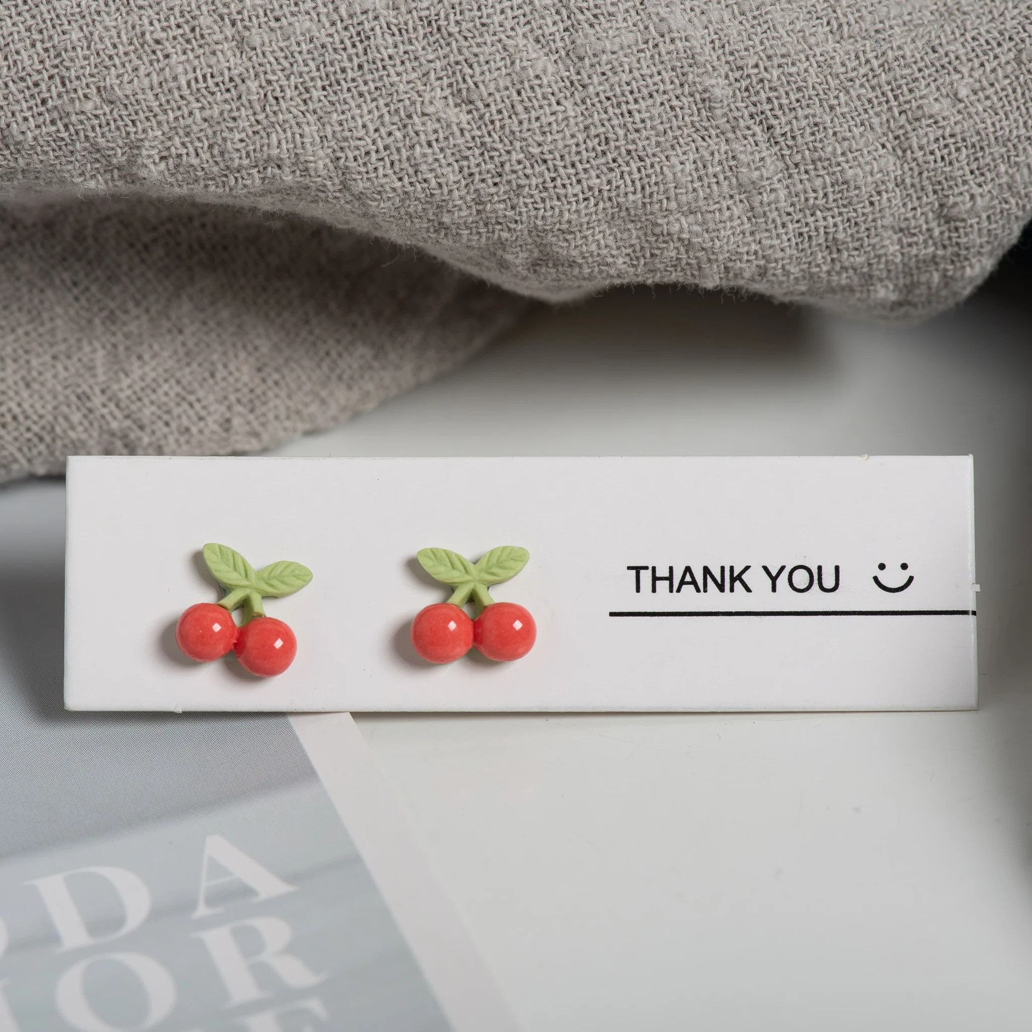 Jewelry Small Cherry Stud Earrings Ceramic Ear Gift For Her Size ONE SIZE - 2 Thumbnail