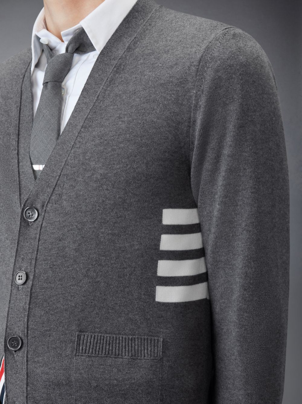 Thom Browne o1s22i1n1124 4-Bar Cotton Cardigan in Grey Size US M / EU 48-50 / 2 - 5 Thumbnail