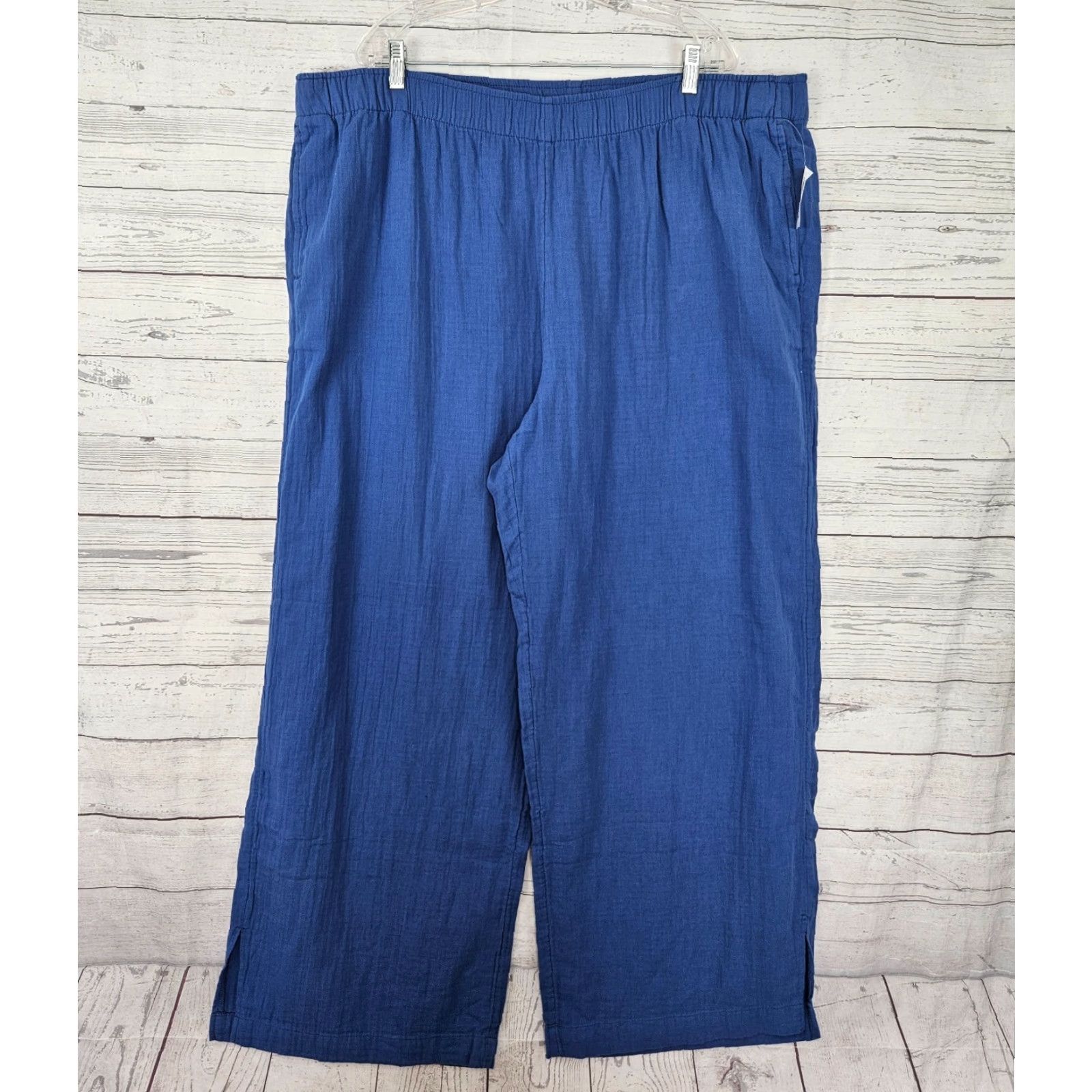 Old Navy Old Navy Womens Wide Leg Gauze Pants Pull On Sz 2XL Tall Blue Cotton Shirt? Size 40" / US 18 - 2 Thumbnail
