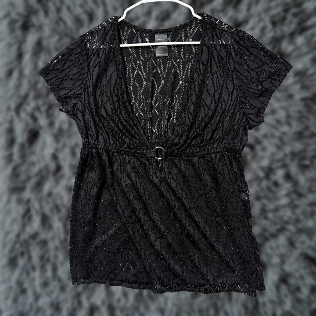 Catalina Catalina Cover Up 2X Women Beach Sheer Crochet Lace Poly/Spandex Black Geometric Lace Beach Gothic 2X Women Fashion Garment Size ONE SIZE - 1 Thumbnail