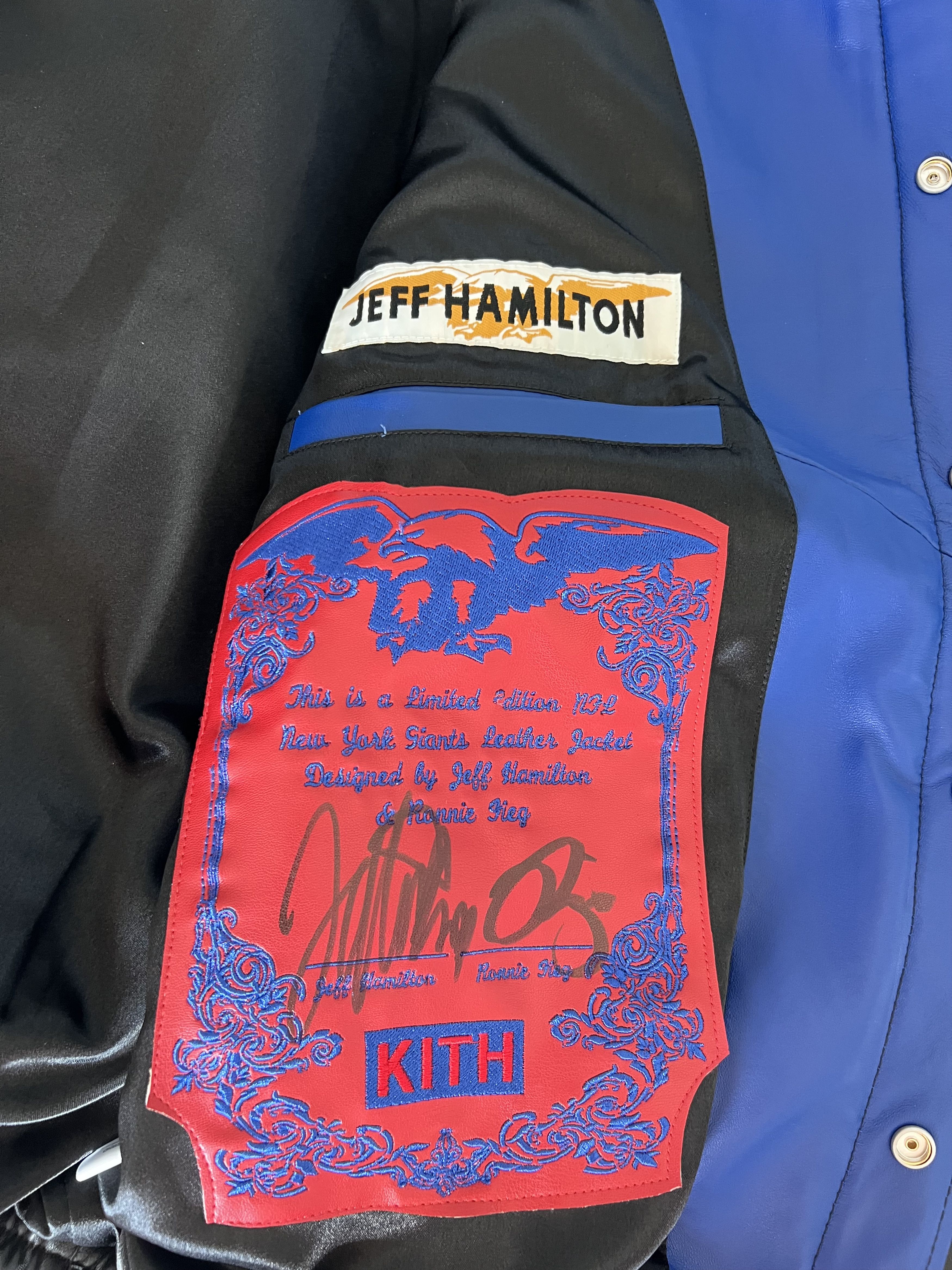Jeff Hamilton Kith Jeff Hamilton New York Giants Leather Varsity Jacket Size US XL / EU 56 / 4 - 11 Thumbnail