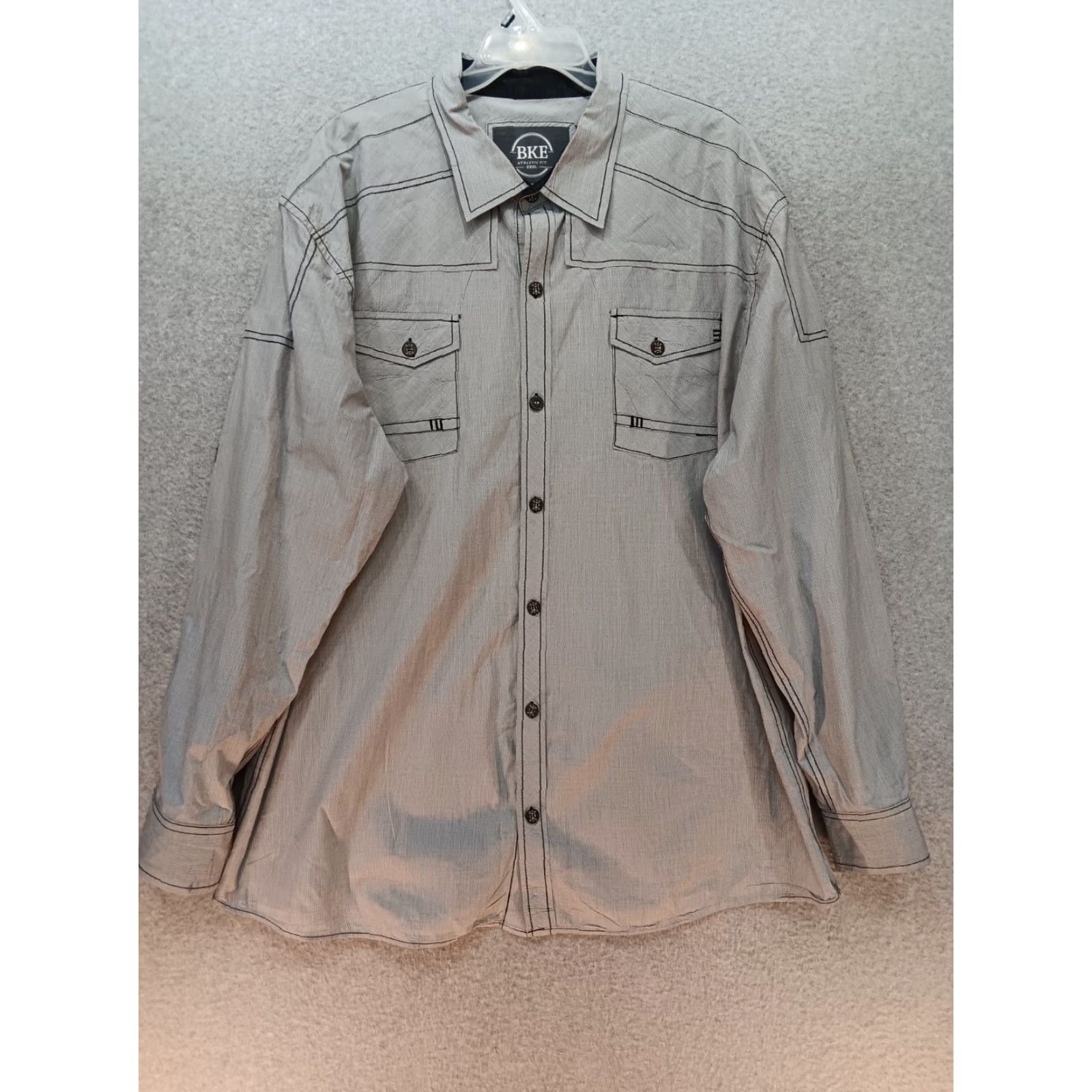 Vintage BKE Shirt Mens 3XL Gray Button Up Athletic Fit Long Sleeves 100% Cotton Western Size US XXL / EU 58 / 5 - 2 Thumbnail