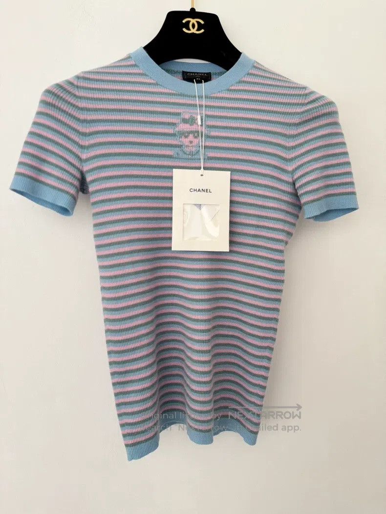 Chanel Purple striped cartoon pattern knitted short sleeve