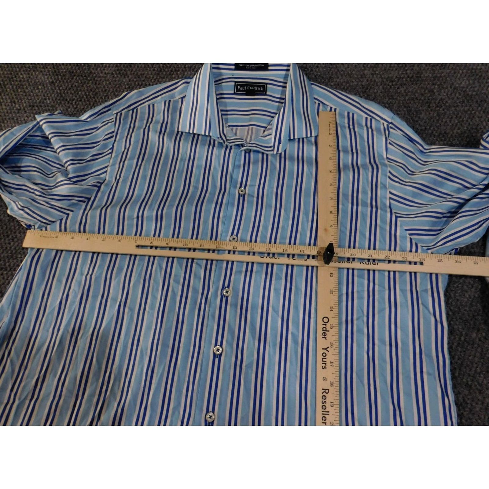 Vintage Paul Fredrick Shirt Mens XL Blue White Striped Long Sleeve Button Up Dress Shirt Size 46R - 5 Thumbnail