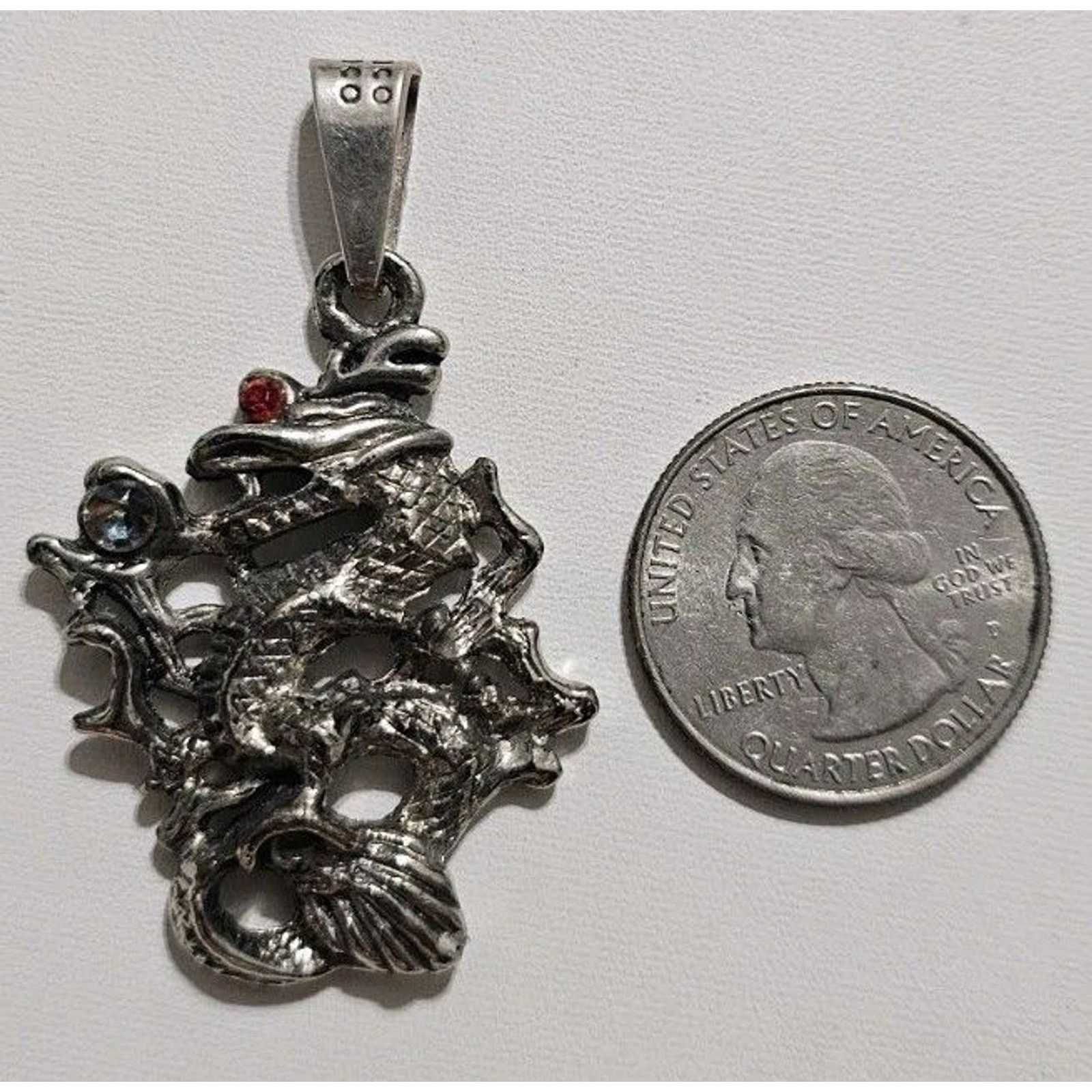Other Sterling Silver Dragon Pendant Charm 925 With Stones Size ONE SIZE - 2 Thumbnail