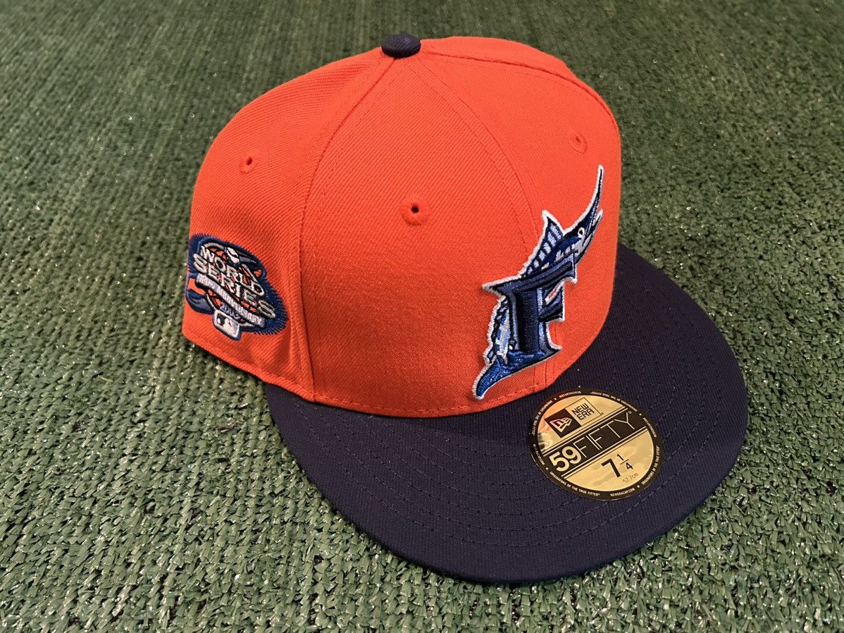 Hat Club Excusive New Era Florida Marlins Orange Crush Pack Fitted size 7 1/4 outlet