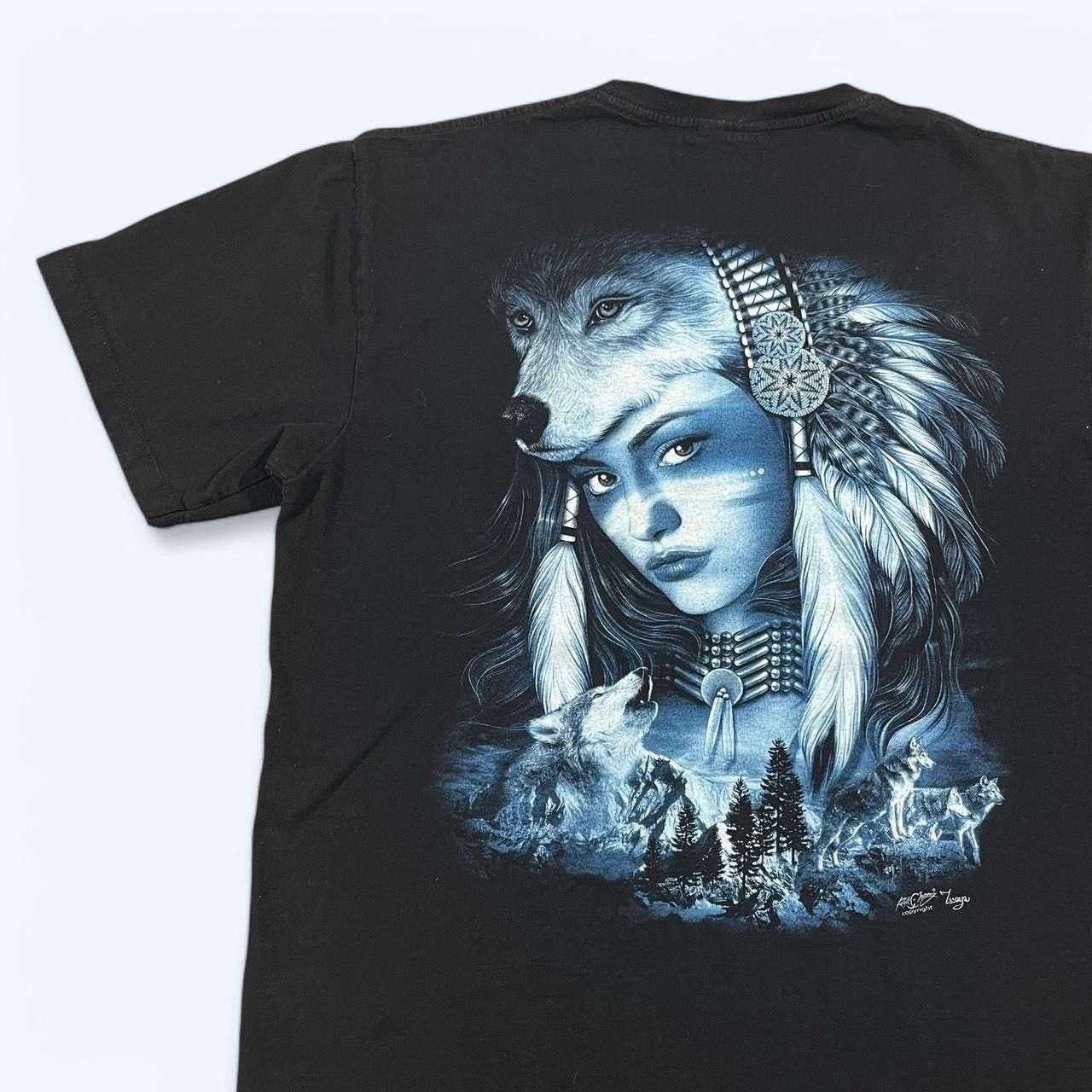 Vintage Vintage Y2K Native American Wolf Girl T-Shirt Size US XL / EU 56 / 4 - 3 Thumbnail