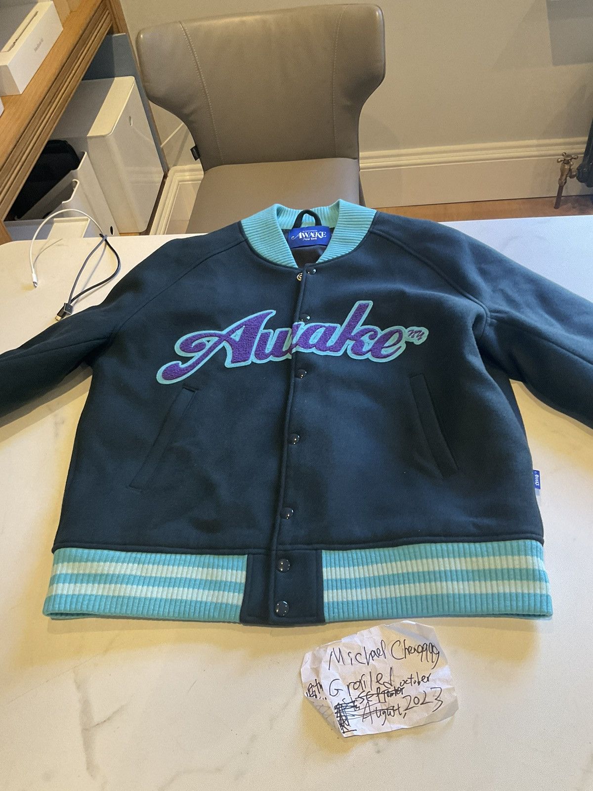 Awake NY Awake NY Gray Embroidered Melton Bomber Varsity Jacket Size US M / EU 48-50 / 2 - 1 Thumbnail