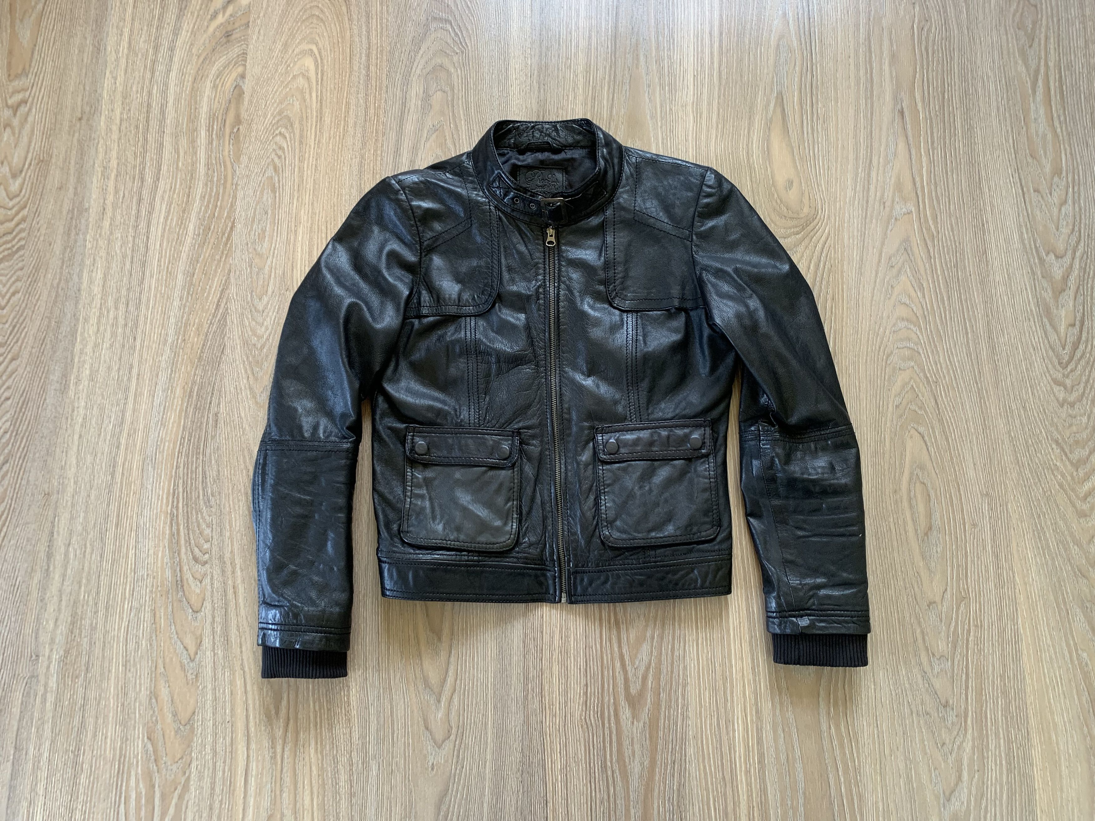 Genuine Leather × Stradivarius Stradivarius Womens Black Leather Multi Pocket Biker Jacket Size L / US 10 / IT 46 - 11 Thumbnail