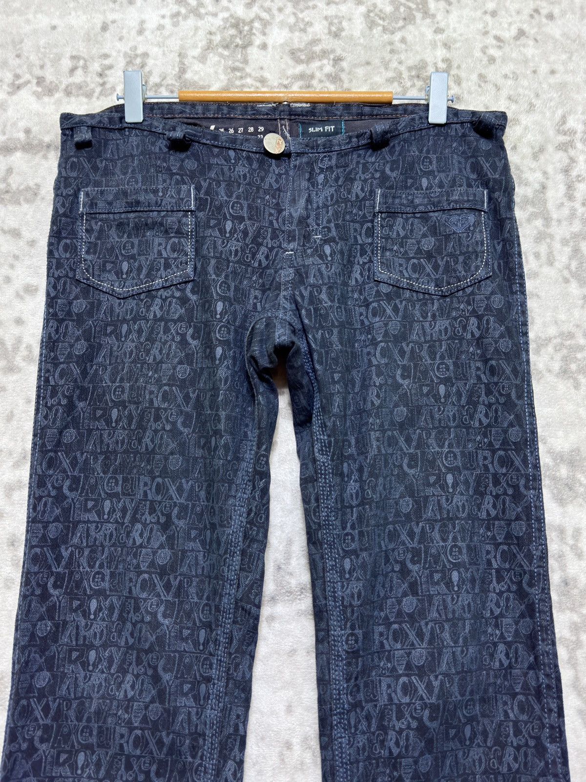 Quicksilver Vintage Roxy Monogram Graphic Bush Pants Low Rise Denim Size 32" / US 10 / IT 46 - 3 Thumbnail