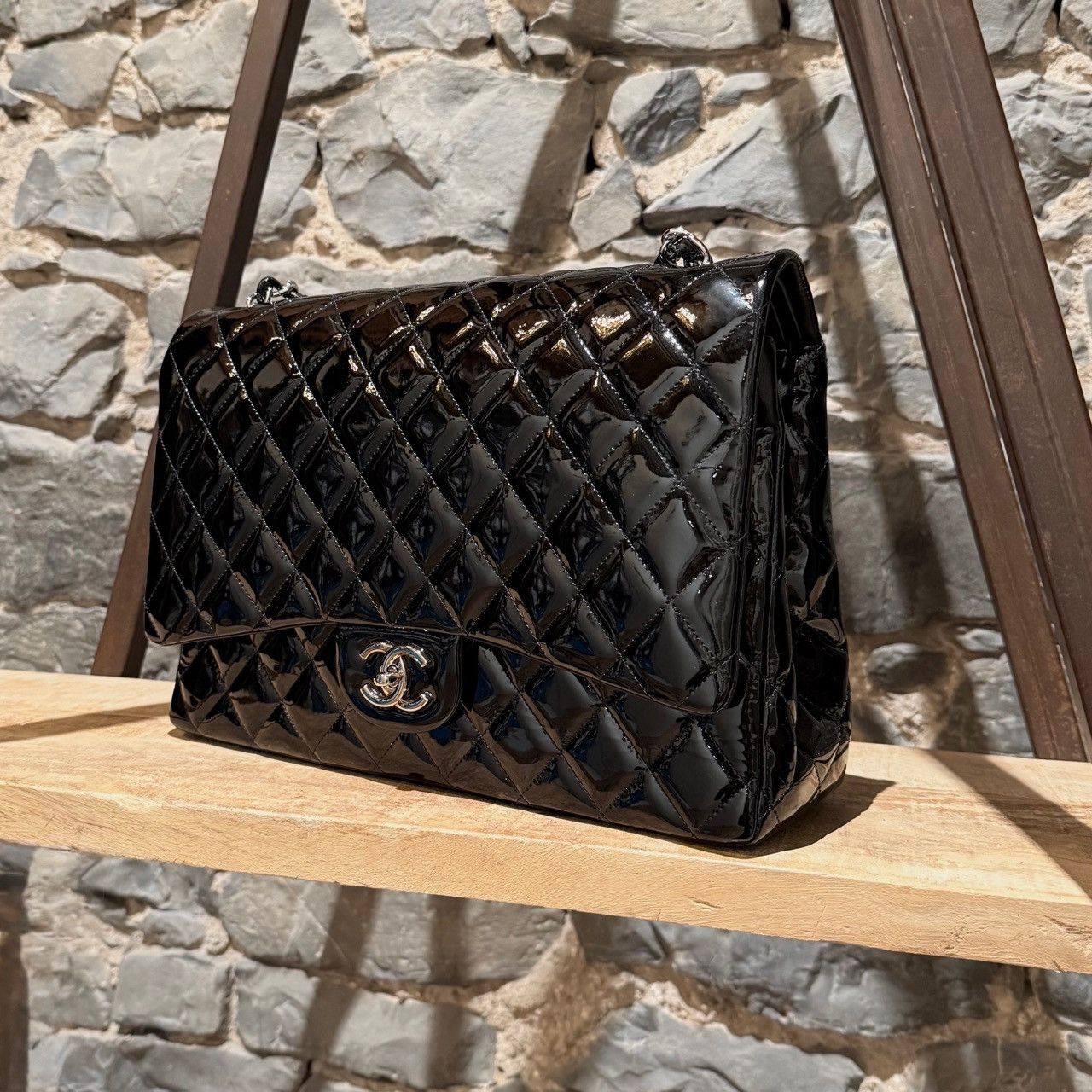 Chanel Chanel Black Patent Leather Maxi Classic Double Flap Bag Size ONE SIZE - 3 Thumbnail