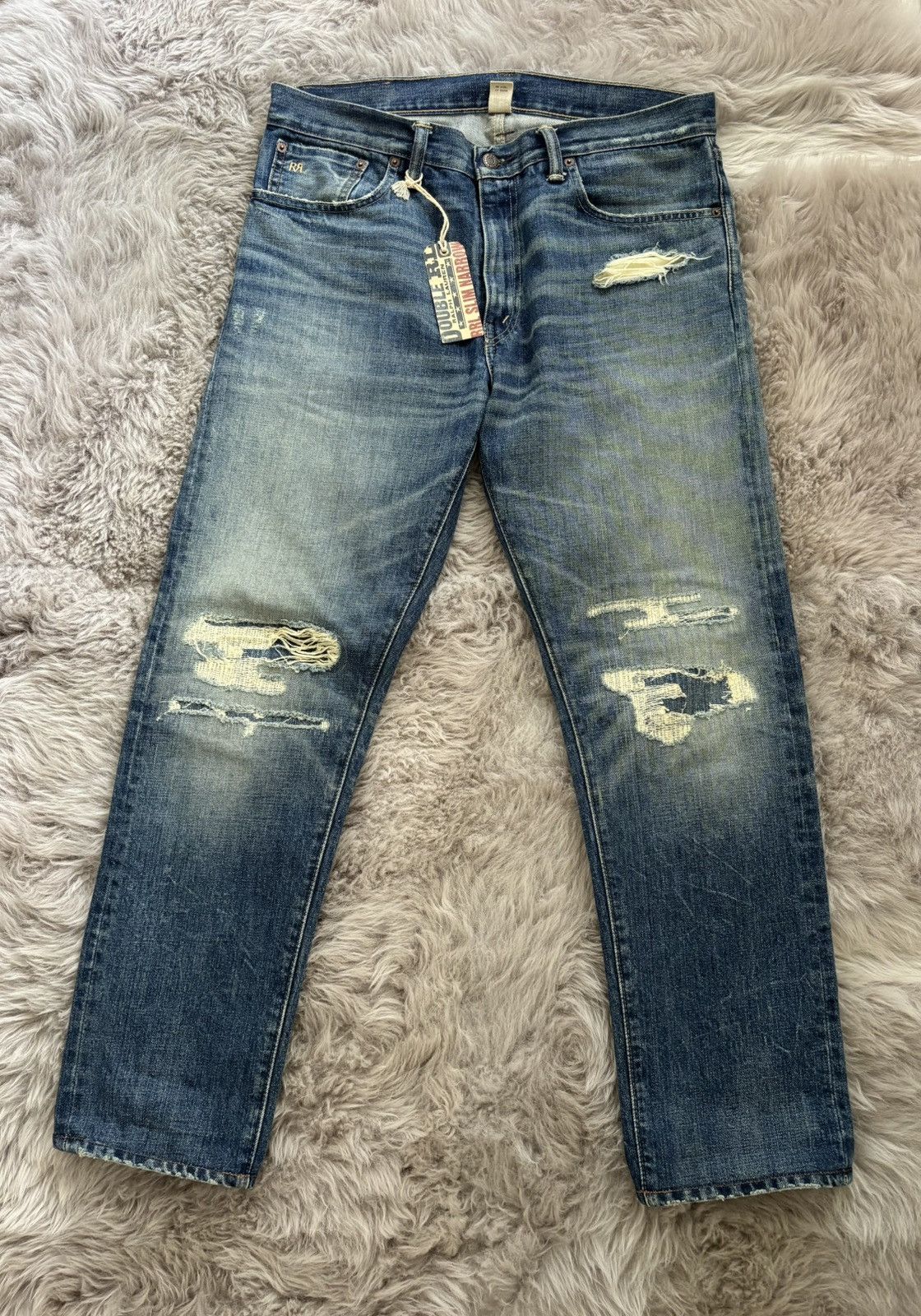 RRL Distressed Slim Narrow Jeans