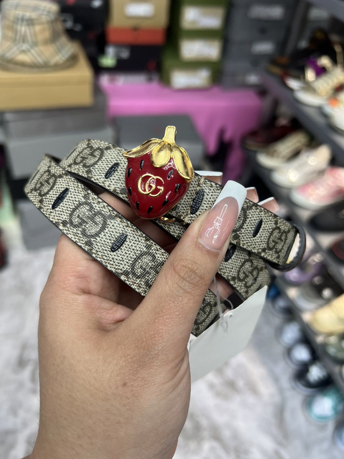 Gucci Gucci Strawberry Skinny Belt Size ONE SIZE - 1 Thumbnail