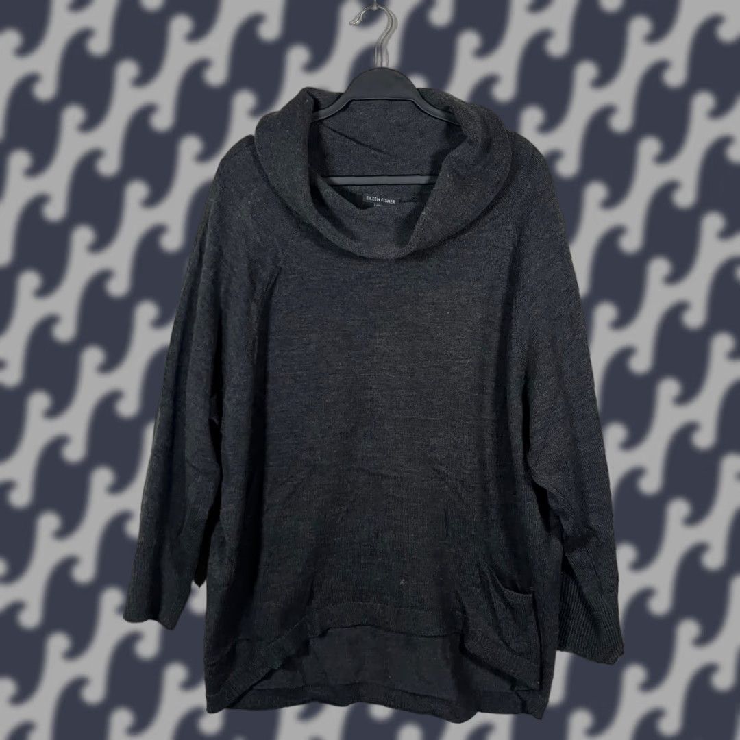 Eileen Fisher VINTAGE Eileen Fisher Cardigan Shirt Womens Medium Charcoal Grey Italian Yarn Knit Cowl Neck Oversized Pockets Size M / US 6-8 / IT 42-44 - 1 Thumbnail