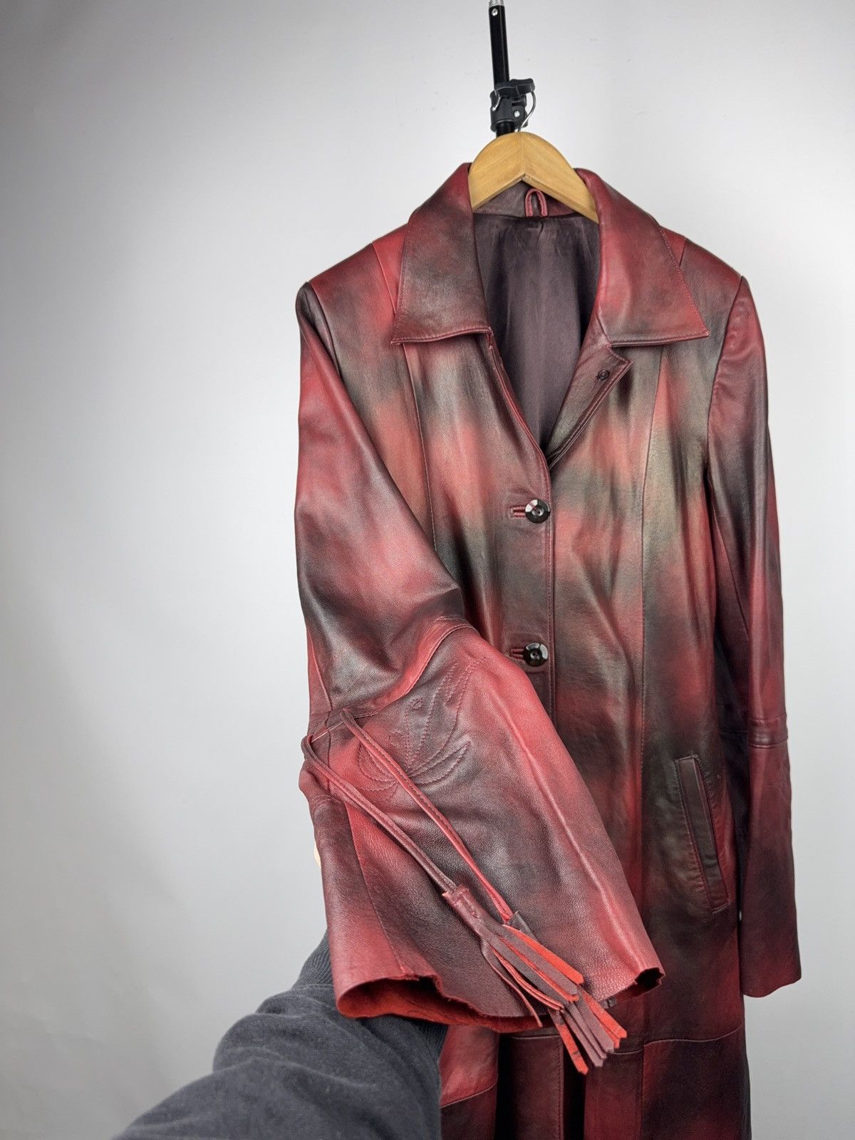 Japanese Brand 90s Y2K Avant-Garde Leather Coat Red Gradient Japan Western Size S / US 4 / IT 40 - 3 Thumbnail