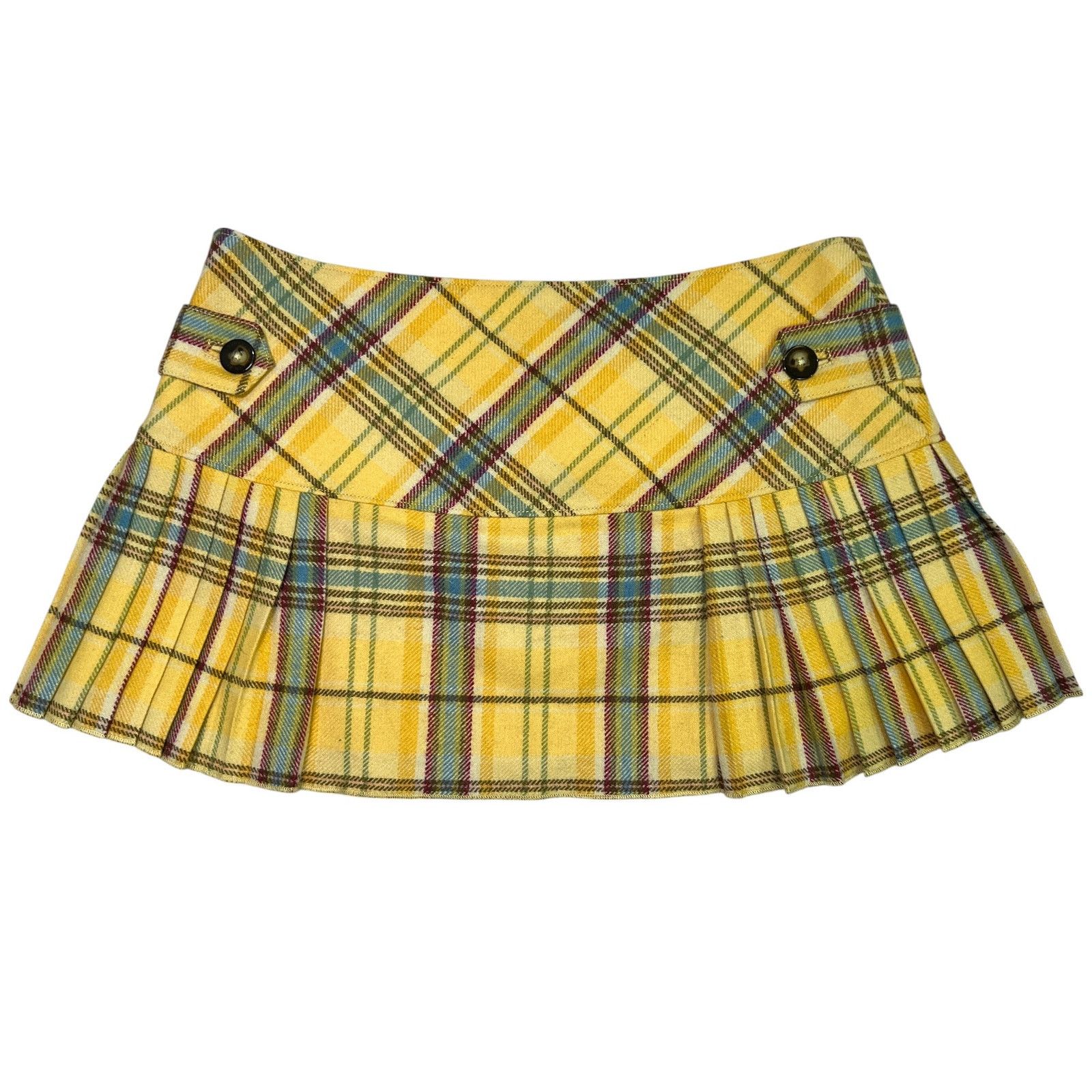 Vintage Abercrombie Fitch Yellow Plaid Pleated Mini Skirt - Main Image
