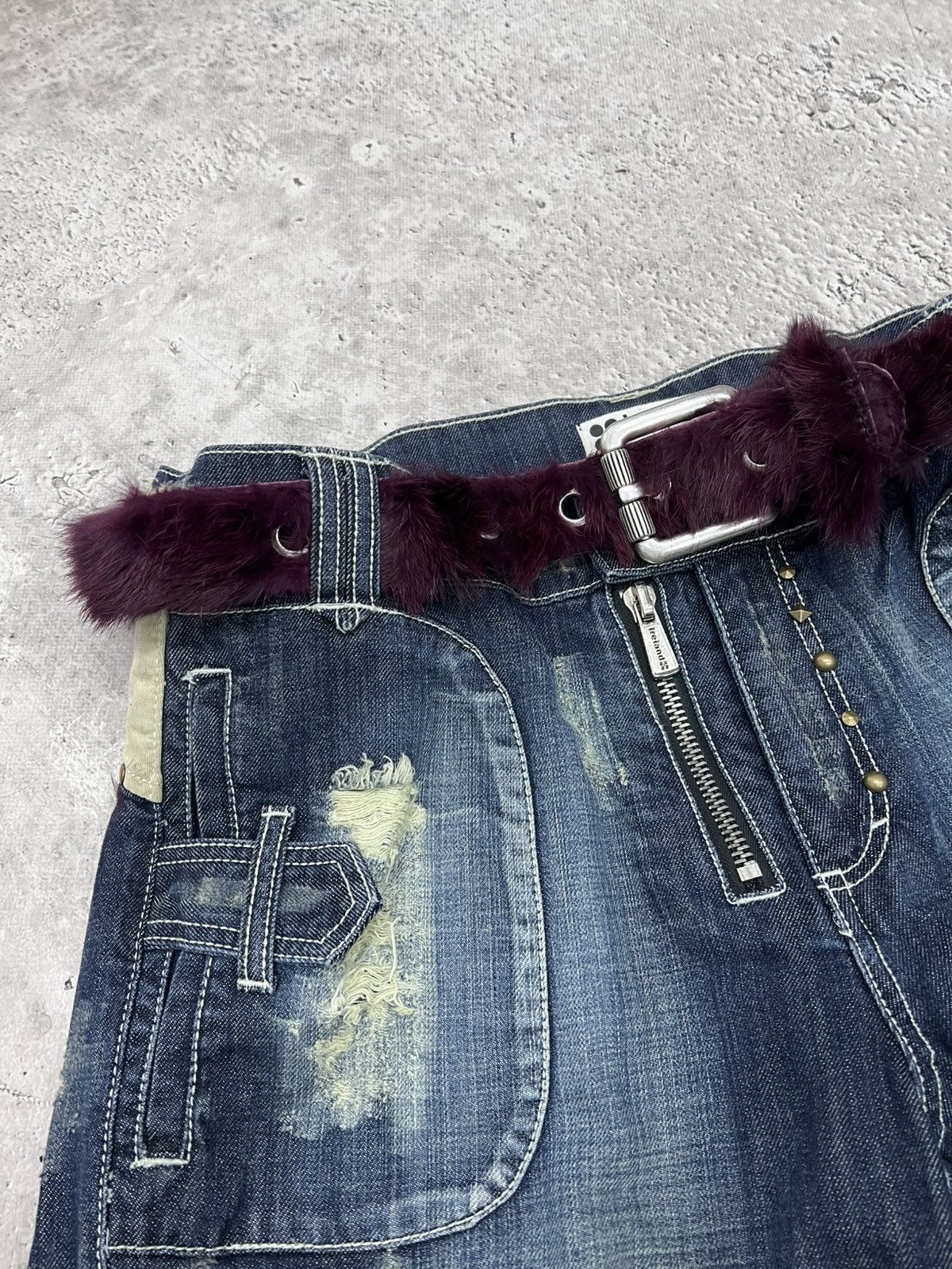 Le Grande Bleu (L.G.B.) × Vintage Vintage Leather Hairy Fur Belt Y2K Cowboys Style Size ONE SIZE - 7 Thumbnail