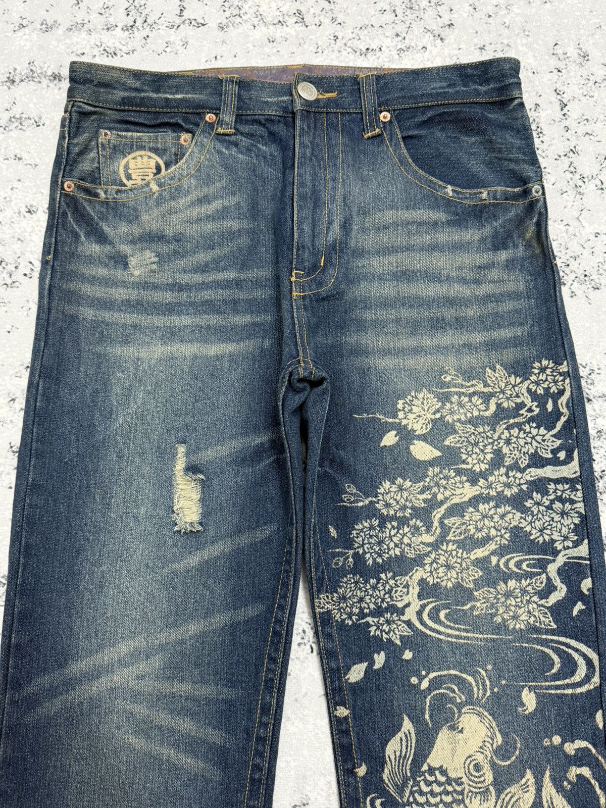 Karakuri Tamashii Karakuri Tamashii Koi Fish Printed Denim Jeans Sukajan Style Size US 32 / EU 48 - 3 Thumbnail
