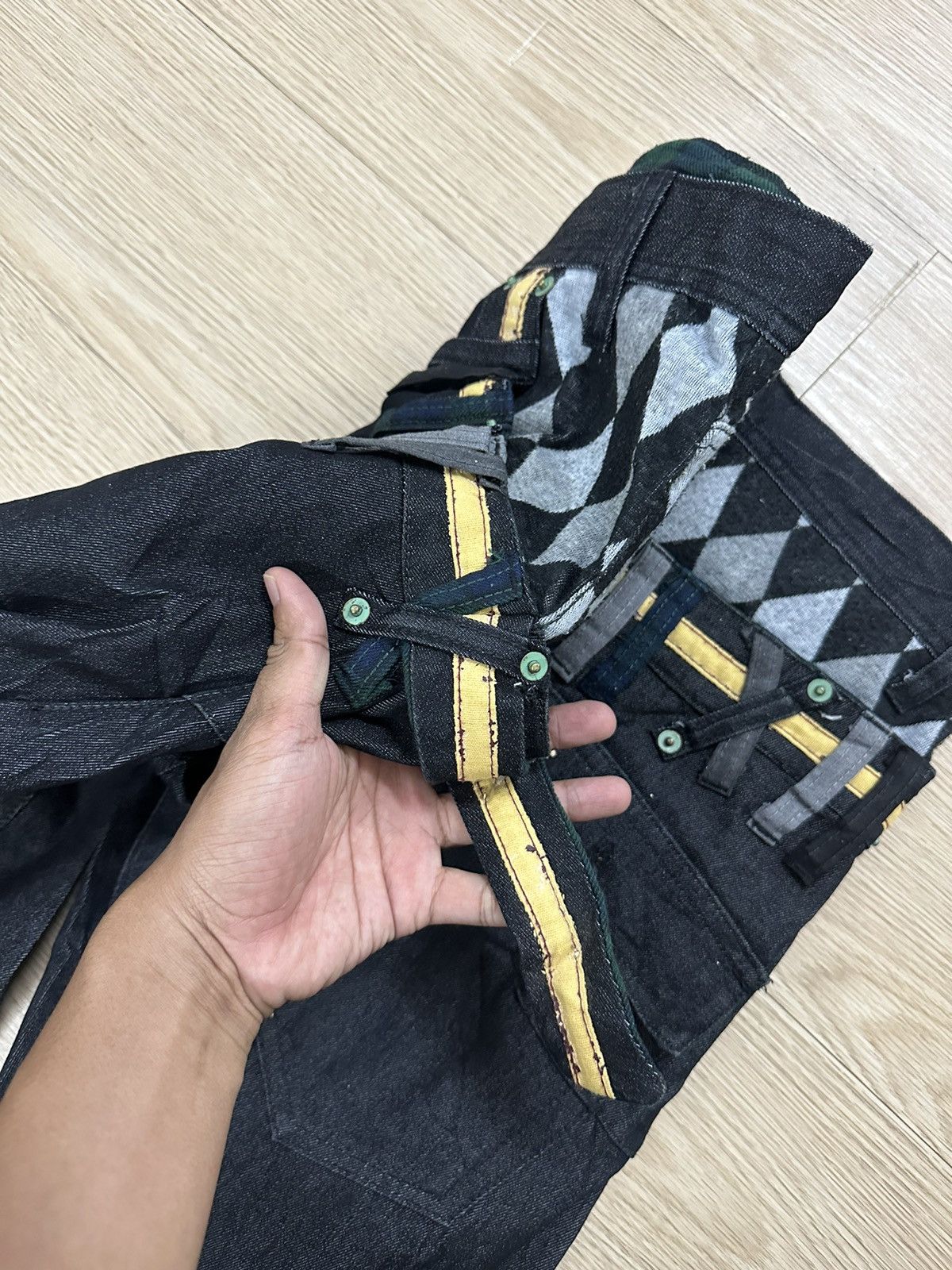 Japanese Brand × Seditionaries Rare Beautiful Breath Mint Slanted Double Waist Denim Pants Size US 32 / EU 48 - 15 Thumbnail
