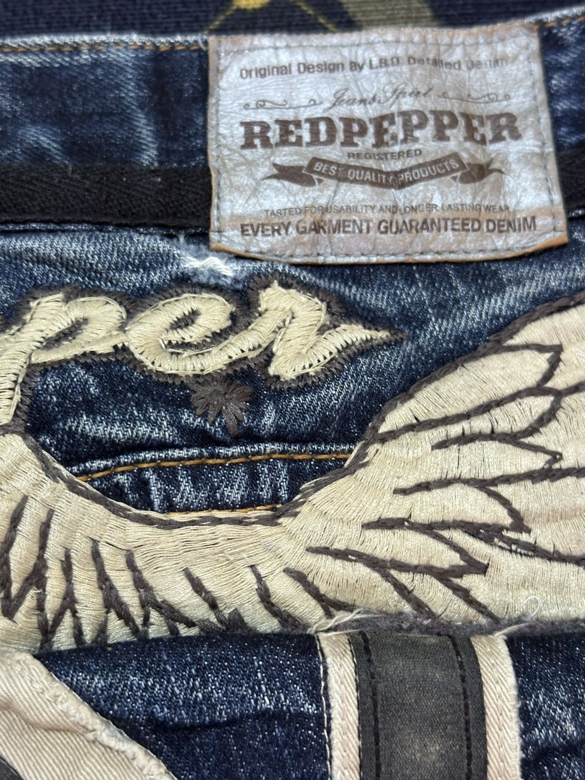 Ed Hardy Vintage Red Pepper Flare Union Jack Embroidery Denim Size US 31 - 12 Thumbnail