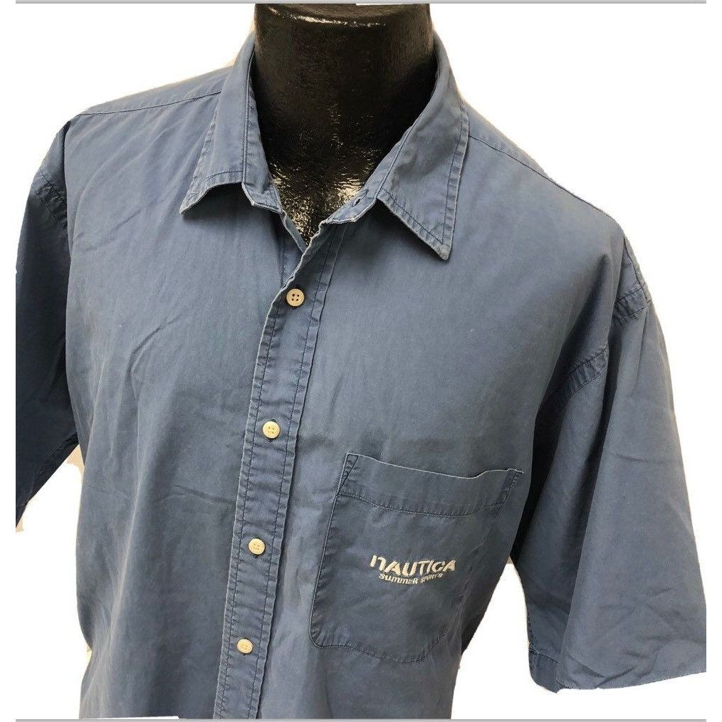 Nautica Vtg Nautica Blue SPELL OUT Button Up SAILBoat RACING Shirt Size US L / EU 52-54 / 3 - 2 Thumbnail
