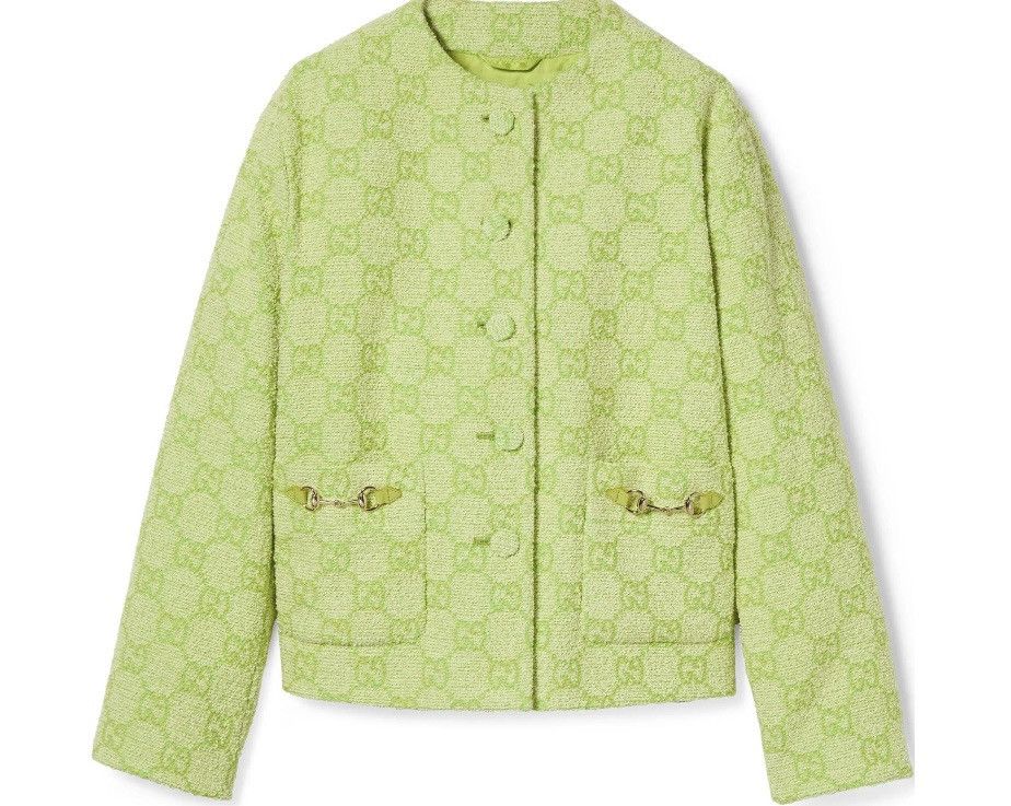 Gucci Gucci GG Boucle Cotton Blend Jacket With Horsebit Lime green Size S / US 4 / IT 40 - 1 Thumbnail