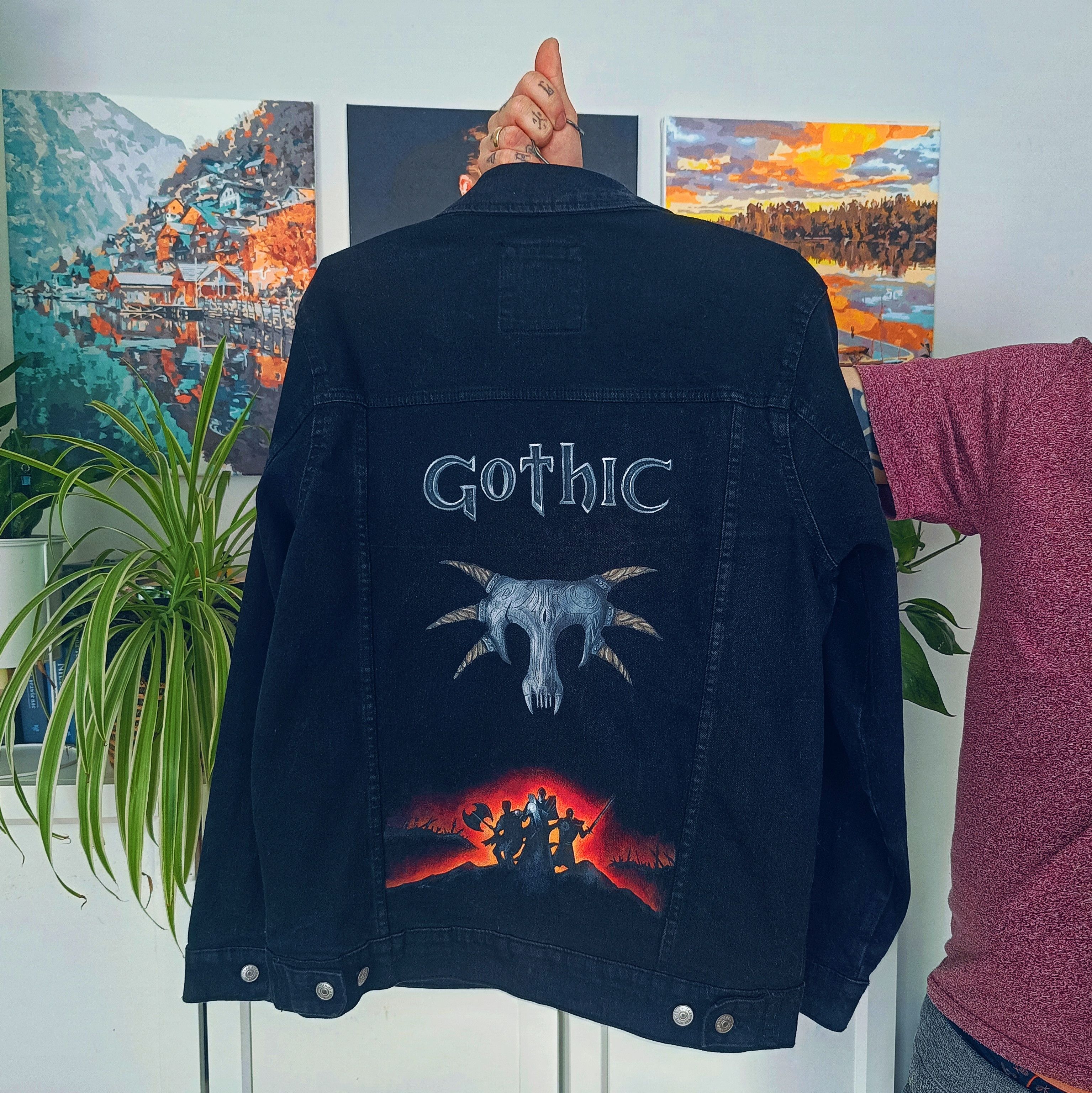 Zara Denim Jacket handpainted custom Gothic black Size US XS / EU 42 / 0 - 1 Thumbnail