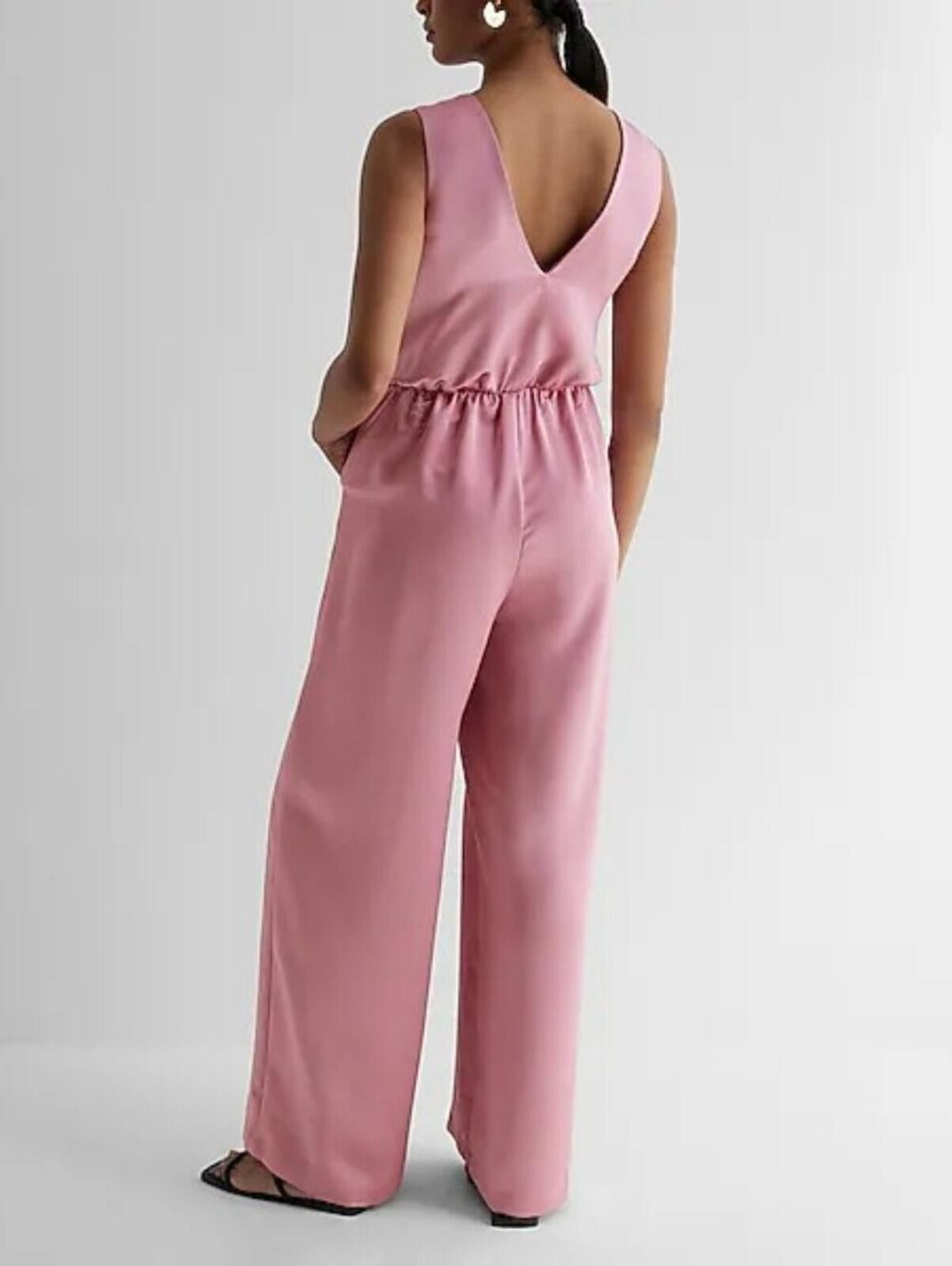 Express Express Satin V-Neck Tie Waist Wide Leg Jumpsuit Size 26" / US 2 / IT 38 - 9 Thumbnail