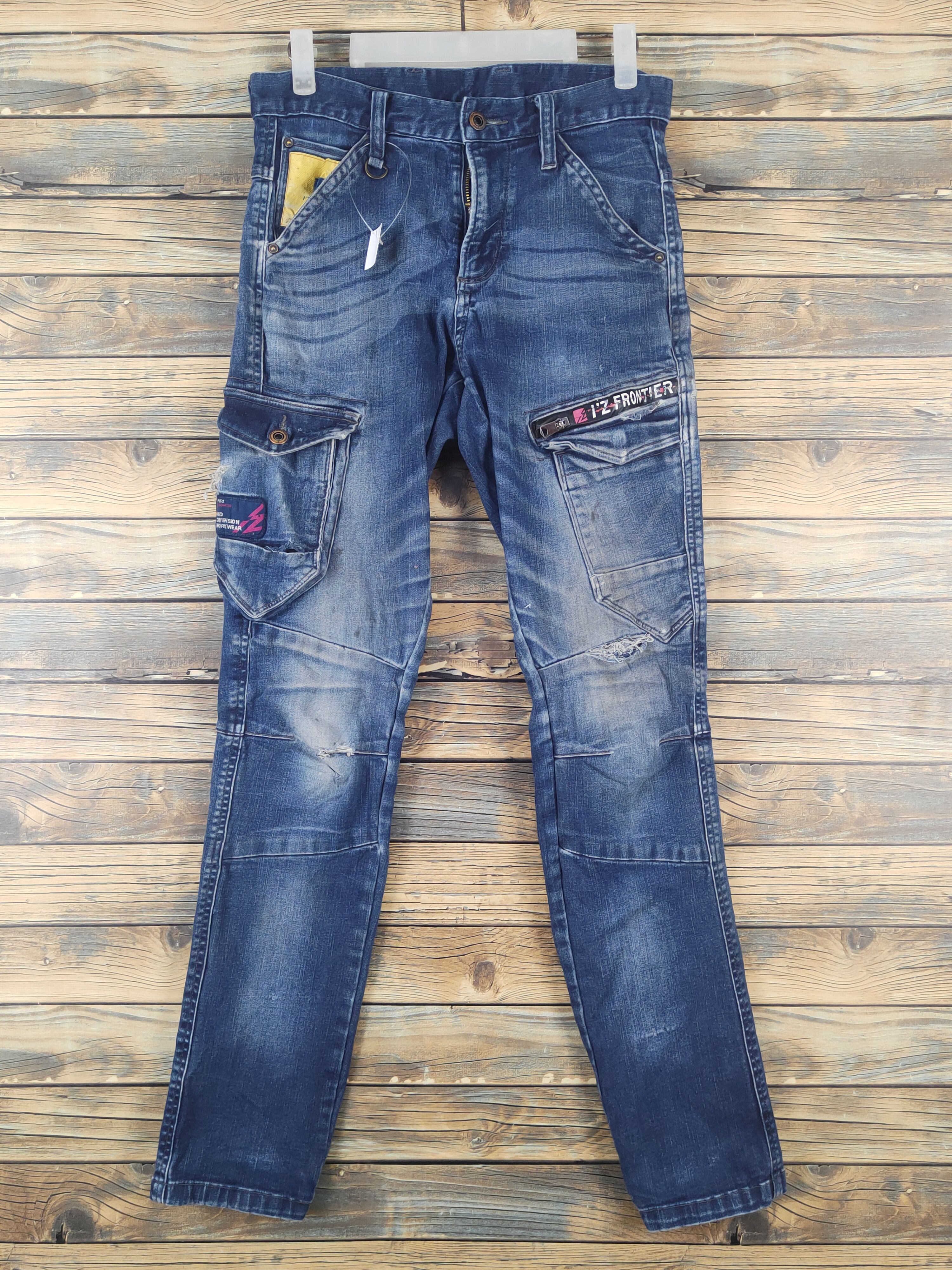 Japanese Brand I'z Frontier Dark Blue Distressed Ripped Jeans #W2008 Size US 30 / EU 46 - 1 Thumbnail