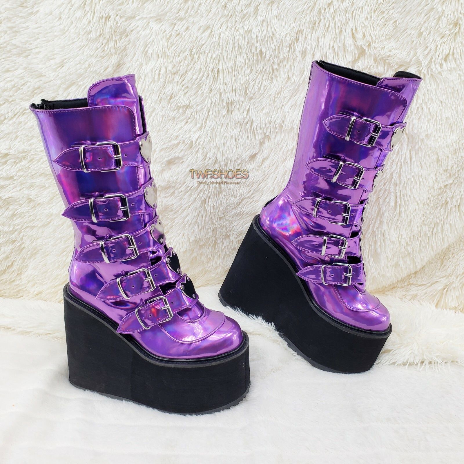 Demonia Cult DEMONIA Swing 230 Purple Hologram Calf Boot 5.5" Platform He Size US 6 / IT 36 - 1 Thumbnail