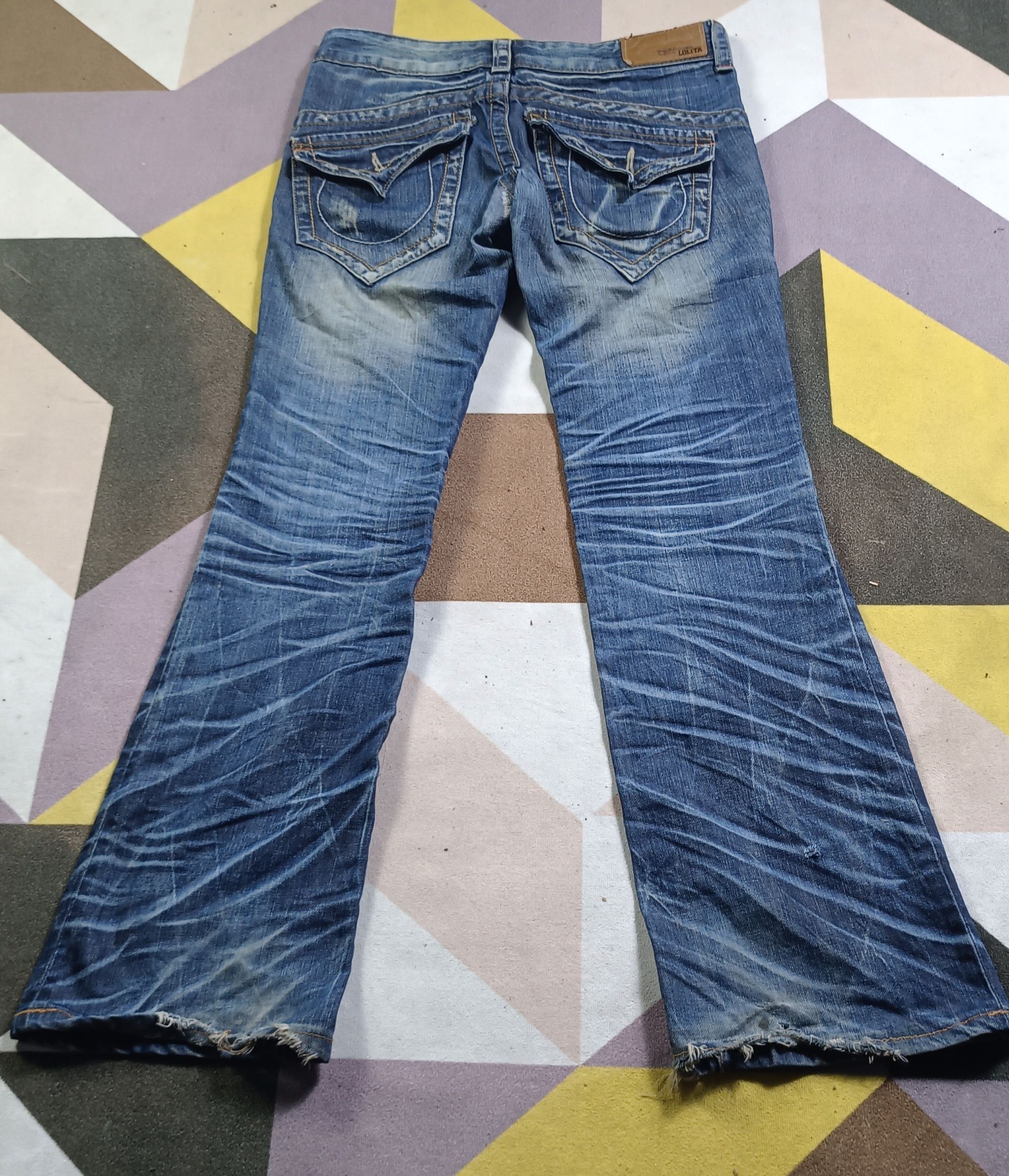 If Six Was Nine 🔥🔥LOLITA Exotic Vtg Denim Super Flare Distressed Jeans Size US 31 - 3 Thumbnail