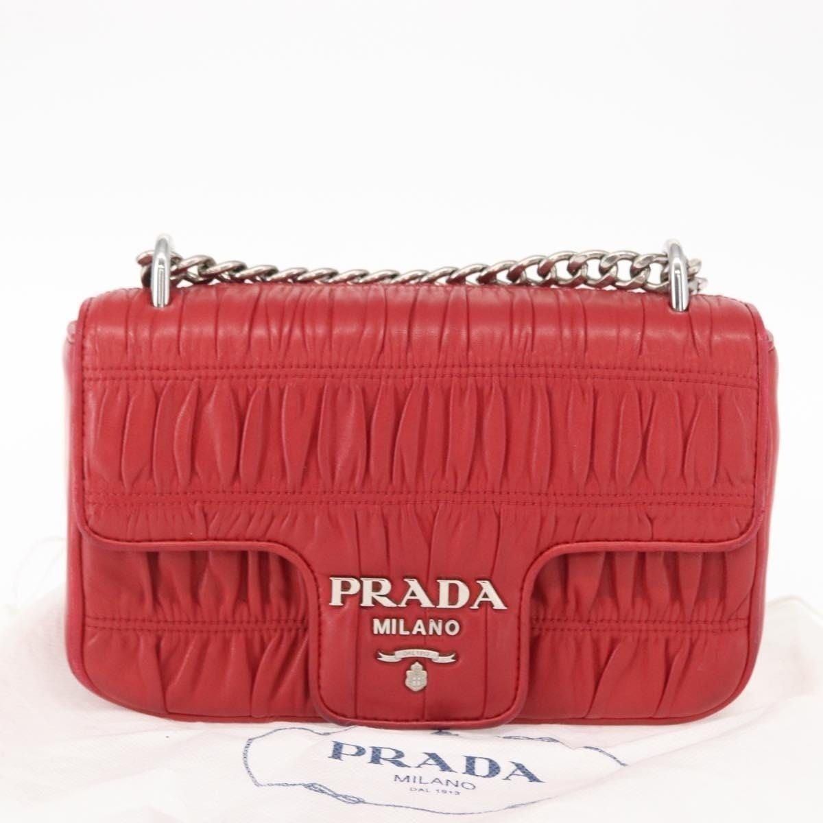 Prada Prada Leather Chain Nappa Goful Shoulder Bag Red Size ONE SIZE - 11 Thumbnail