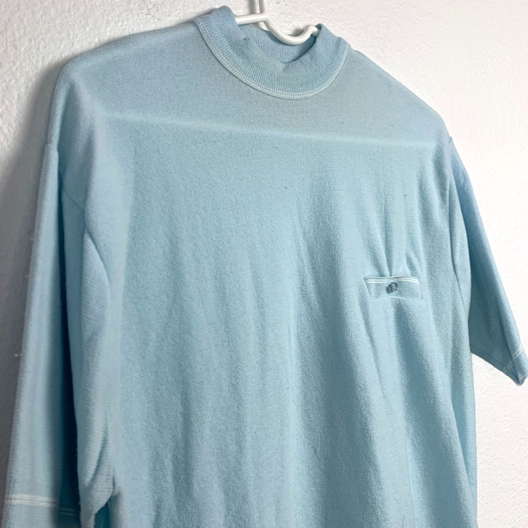 JCPenney VINTAGE 60s JcPenney Blue Shirt Mockneck Short Sleeve L Mens Size US L / EU 52-54 / 3 - 2 Thumbnail