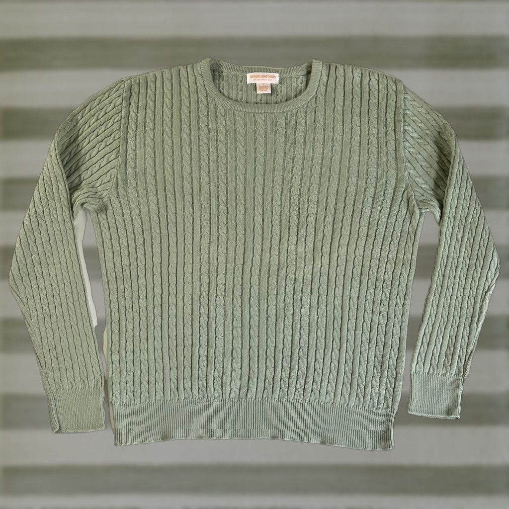 Brooks Brothers VINTAGE Brooks Brothers Women's Cable Knit Crewneck Sweater Size L Green 100% Cotton Pullover Crew Neck Knit Sweater Womens Size L / US 10 / IT 46 - 1 Thumbnail