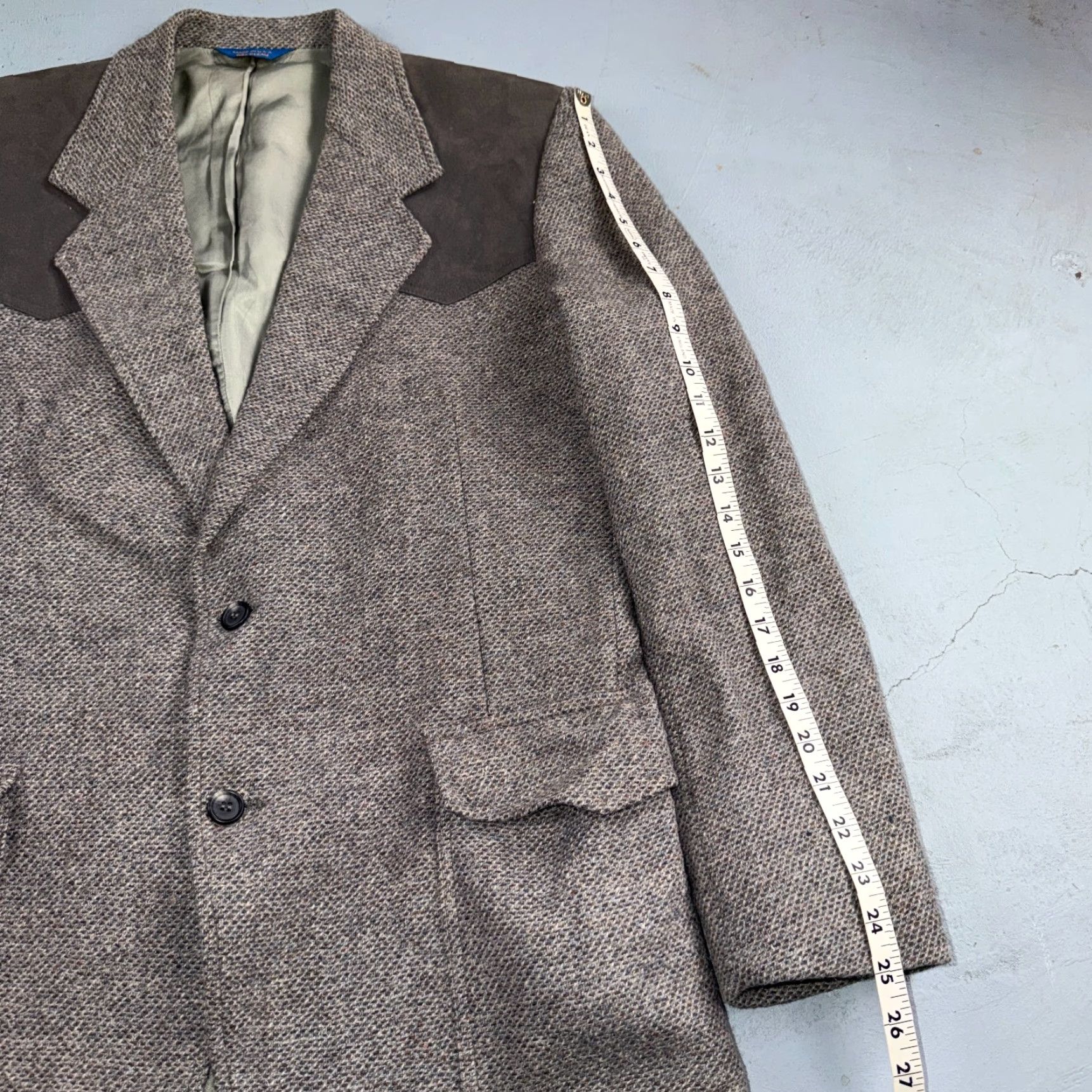 Pendleton VINTAGE Pendleton Western Blazer Mens 42L USA Long Wool Gray Tweed Suede Elbow Two-Button Jacket Size 42R - 7 Thumbnail