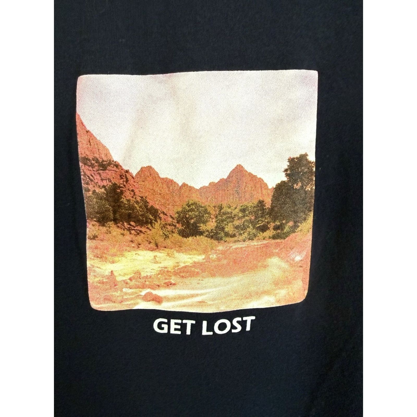 Vintage Mens Med. T Shirt Mountain Nature Hike Camp Fish "Get Lost" Sleeve Blue Original Use Size US M / EU 48-50 / 2 - 2 Thumbnail
