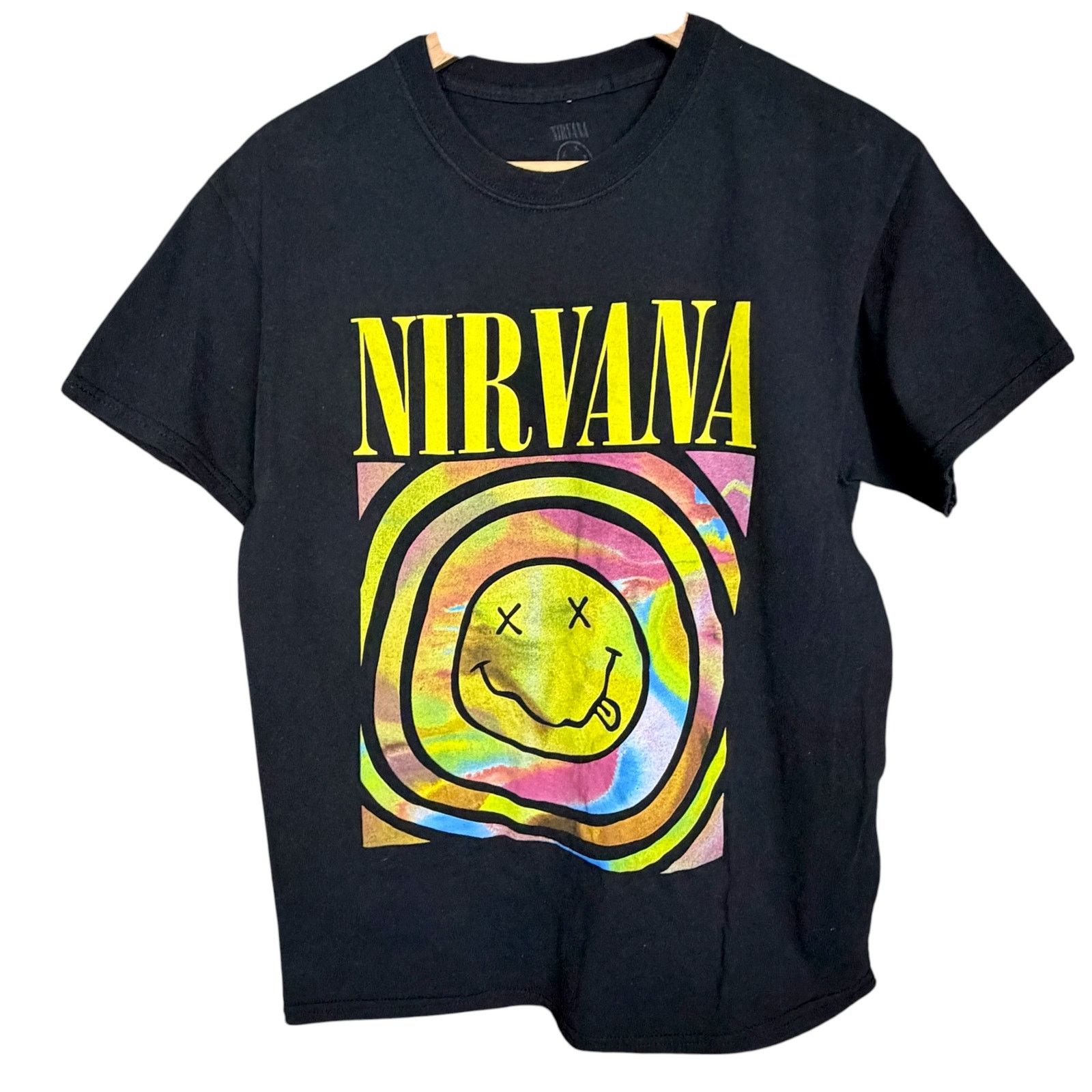 Nirvana Nirvana Mens Medium Tie Dye Smiley Face Black Cotton T Shirt Size US M / EU 48-50 / 2 - 5 Thumbnail