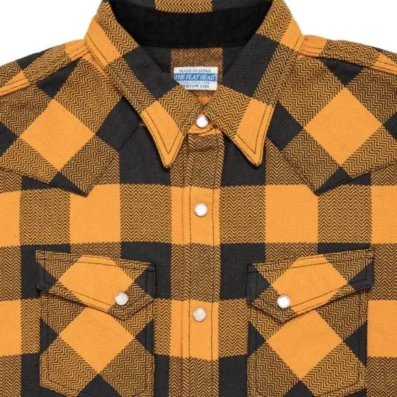 Japanese Brand × The Flat Head Flat Head Block Check Western Flannel Shirt - Orange/Black Size US XXL / EU 58 / 5 - 2 Thumbnail