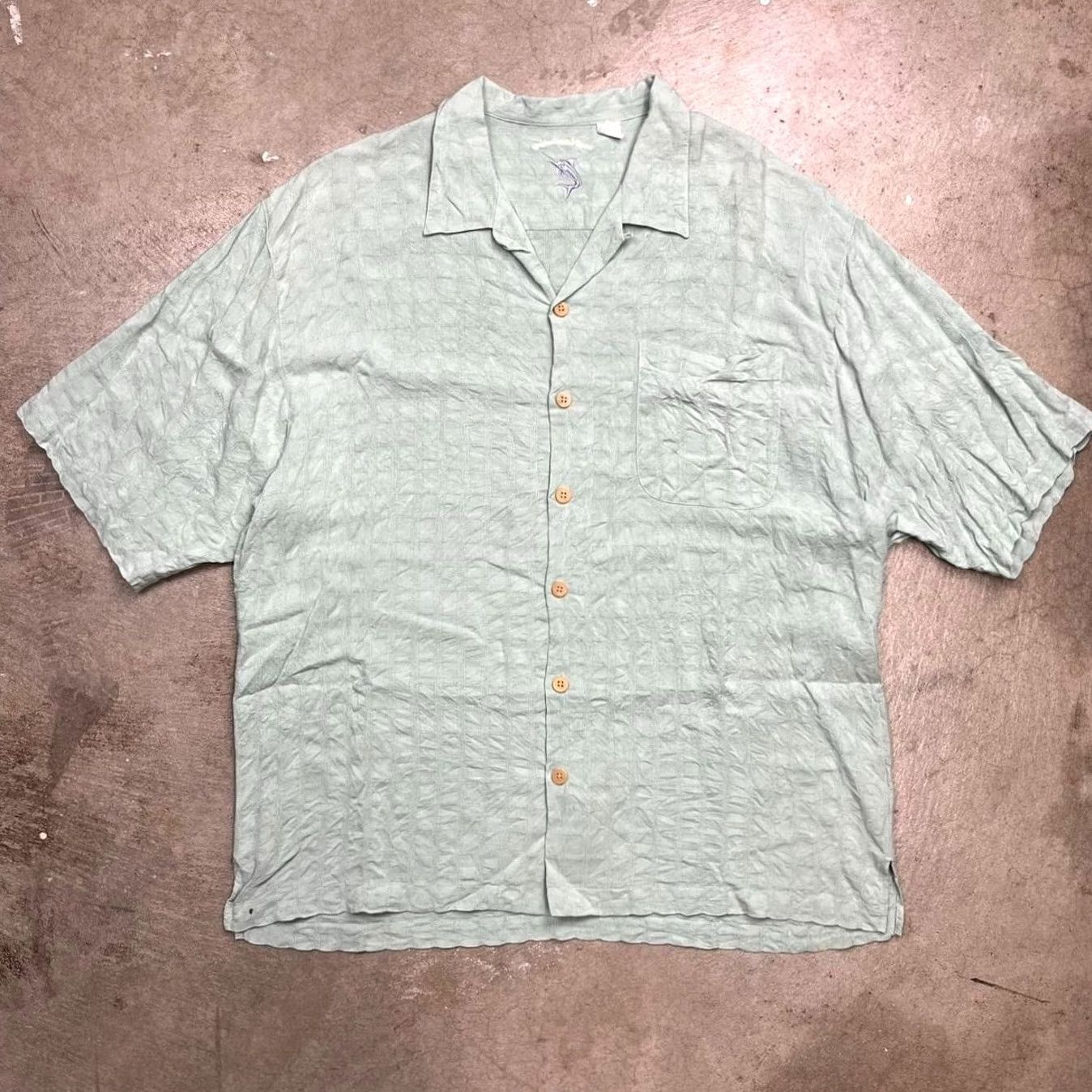 Vintage Vintage Y2K Silk Camp Collar Short sleeve button shirt Mens XL Loop Mint Green preppy old money style Size US XL / EU 56 / 4 - 2 Thumbnail
