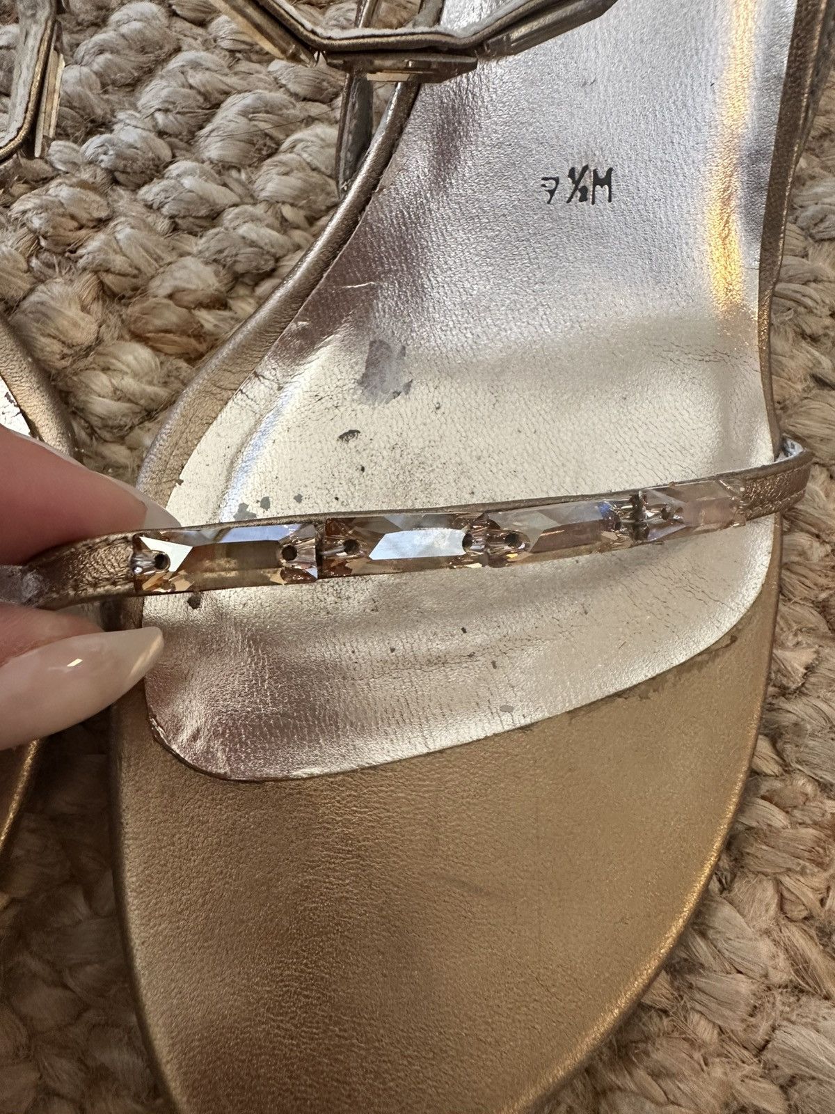 Stuart Weitzman STUART WEITZMAN Gold Crystal Baguette Strappy Slingback Heel Size US 9.5 / IT 39.5 - 5 Thumbnail
