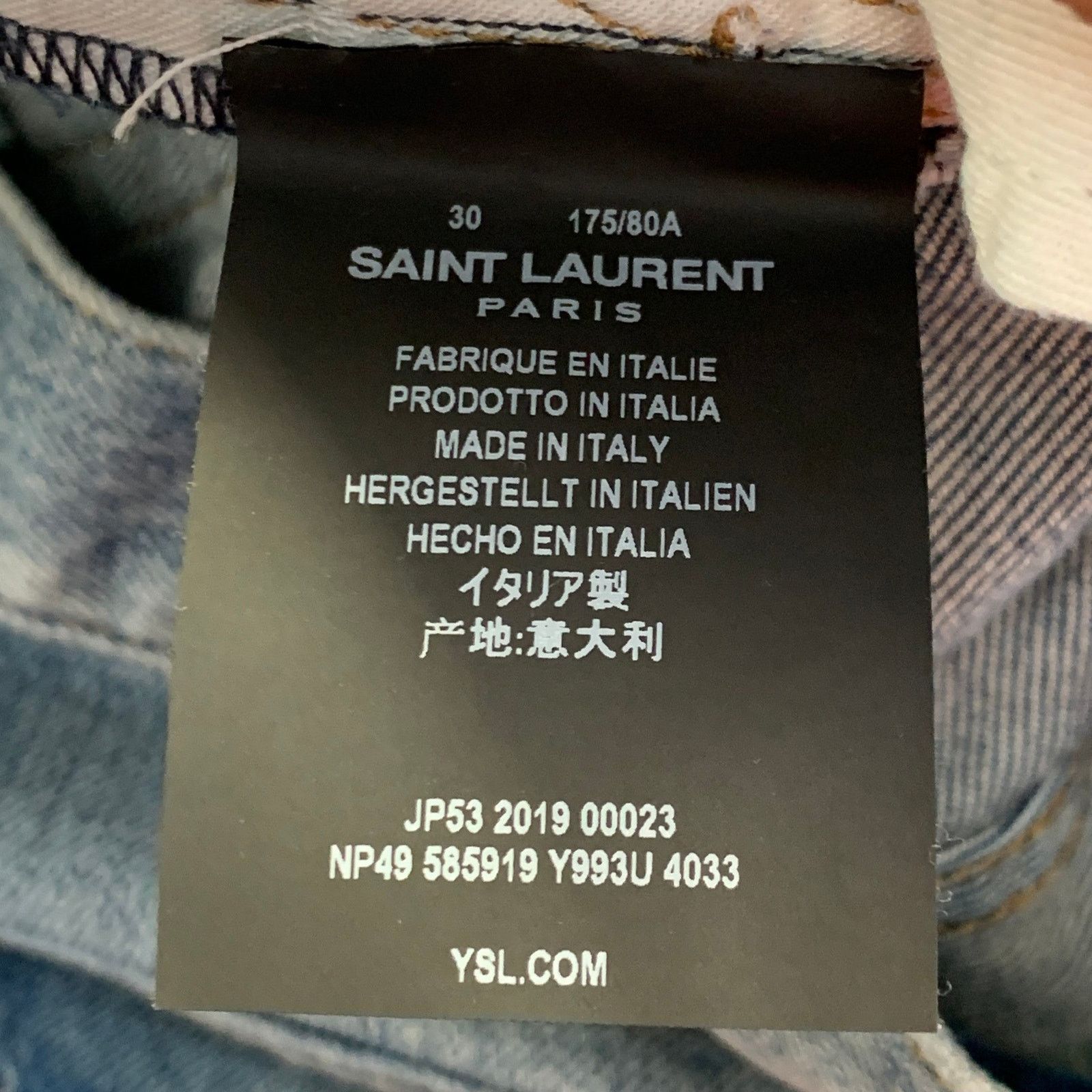 Saint Laurent Paris 30 Blue Distressed Cotton Blend Twill Slim Tapered Jeans Size US 30 / EU 46 - 6 Thumbnail