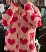 Japanese Brand Heart-shaped Print Plush Jacket Women Size XL / US 12-14 / IT 48-50 - 4 Thumbnail