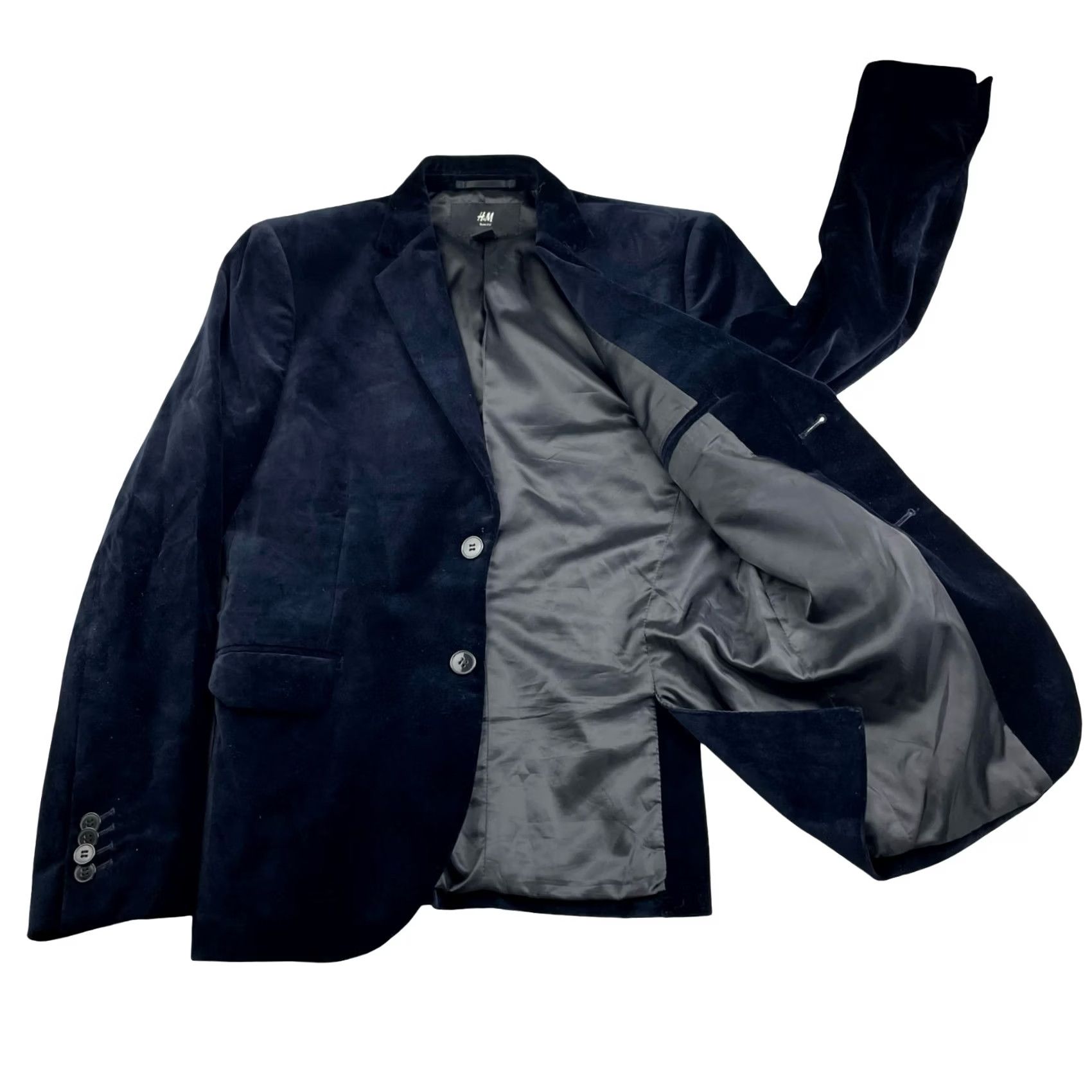 H&M H&M Men’s Velvet/Velour Blazer Navy Blue 100% Cotton Slim Two-Button 34R US Blazer Jacket Mens Vintage: No Size 34R - 3 Thumbnail