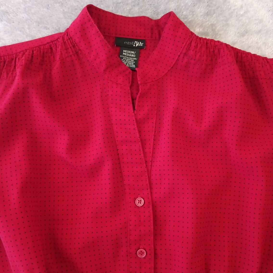 Vintage East 5th Shirt Womens Medium Red Polka Dot Long Sleeve Button Up V-Neck Size M / US 6-8 / IT 42-44 - 2 Thumbnail