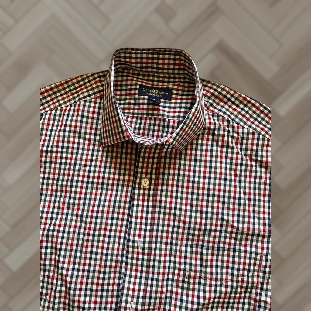 Club Room Club Room Button Shirt Men’s 16 Regular-Fit 100% Cotton Plaids & Checks Blue Red Multicolor Dress Shirt Mens Size US L / EU 52-54 / 3 - 1 Thumbnail