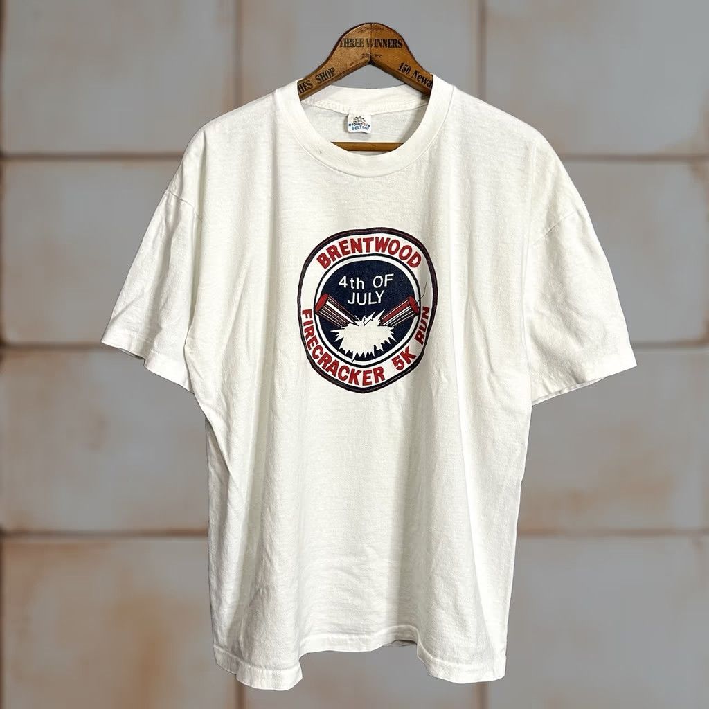 Vintage VINTAGE Brentwood 4th Of July 5K Run Graphic T Shirt Belton XL White 90s Men Shirt Size US XL / EU 56 / 4 - 1 Thumbnail