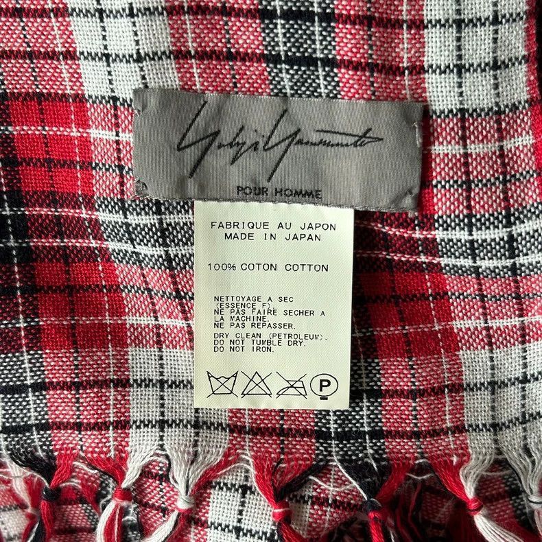 Yohji Yamamoto Yohji Yamamoto Red and White Plaid Scarf with Fringes Size ONE SIZE - 4 Thumbnail