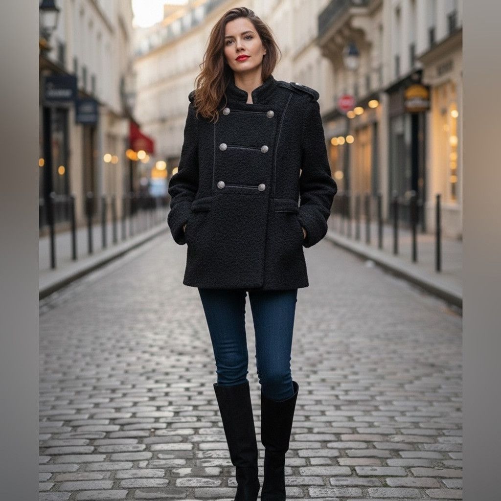 Other Nizan Black Boucle Wool Blend Napoleon Coat Size XL Size XL / US 12-14 / IT 48-50 - 2 Thumbnail