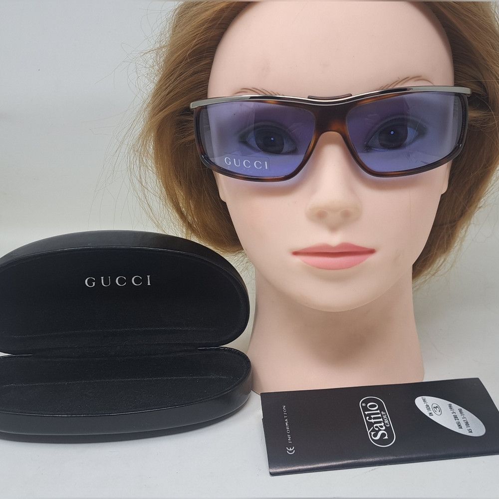 Gucci NWT Gucci Women's Sunglasses Vintage Y2K Wrap Havana Blue G Size ONE SIZE - 1 Thumbnail