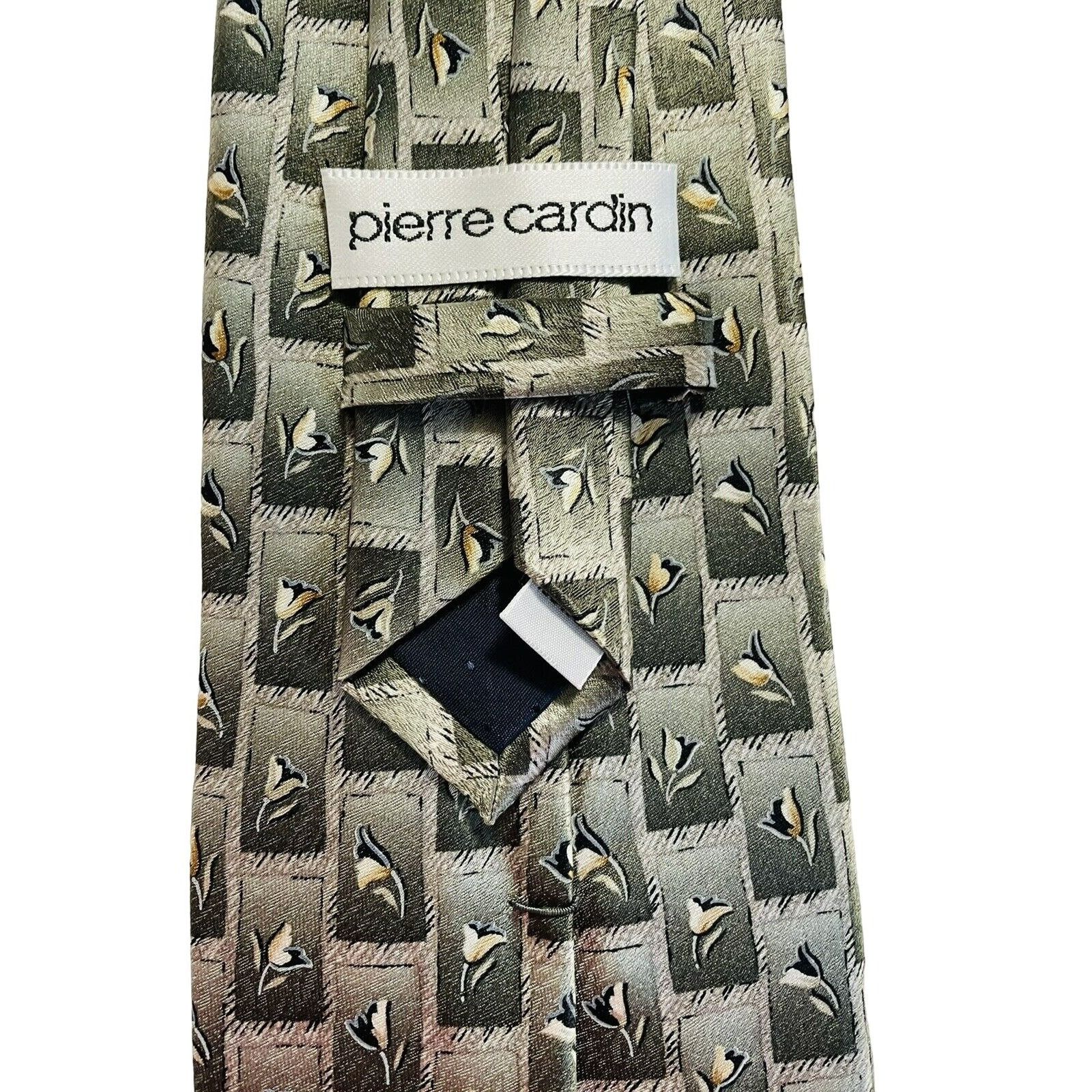 Pierre Cardin Pierre Cardin Men's Tie Tan Green White Floral Silk Tie 60” Size ONE SIZE - 4 Thumbnail